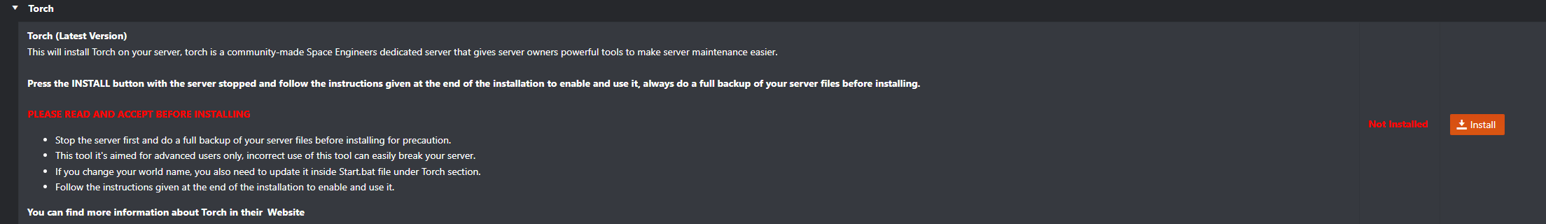 Torch Installation Example