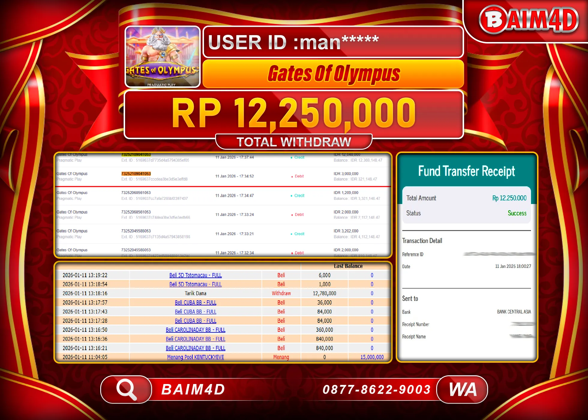 BAIM4D JACKPOT  SLOT GATES OF OLYMPUS Rp.12,250,000 - LUNAS