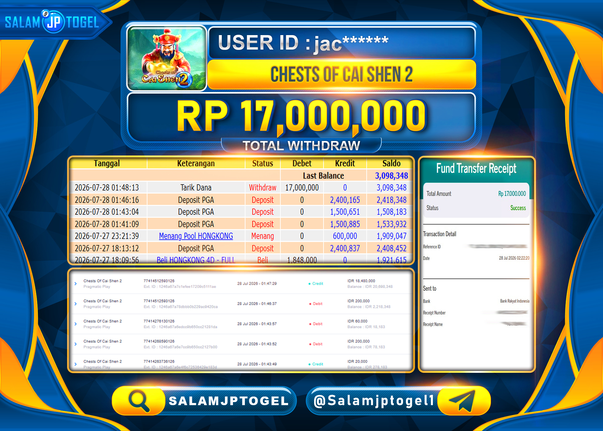SALAMJPTOGEL JACKPOT MENANG Chests Of Cai Shen 2 (PragmaticPlay) Rp.17,000,000 - LUNAS