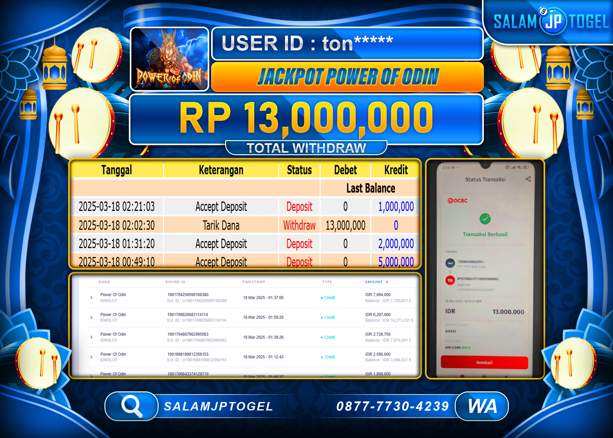 SALAMJPTOGEL MENANG POWER OF ODIN Rp. 13,000,000 LUNAS