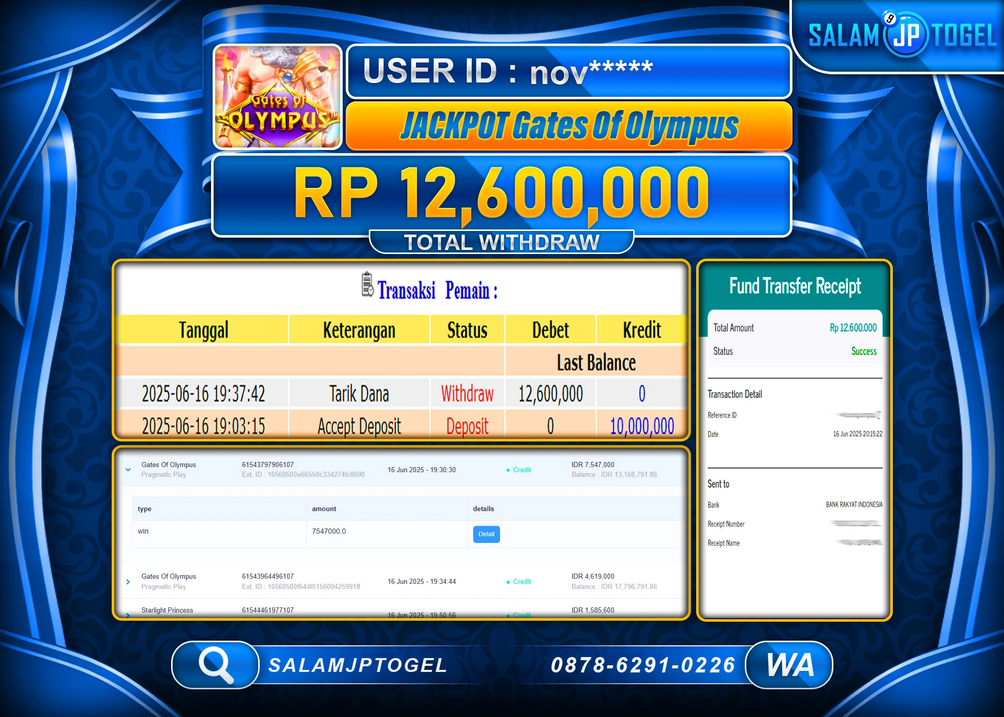 SALAMJPTOGEL MENANG GATES OF OLYMPUS Rp.12,600,000 LUNAS