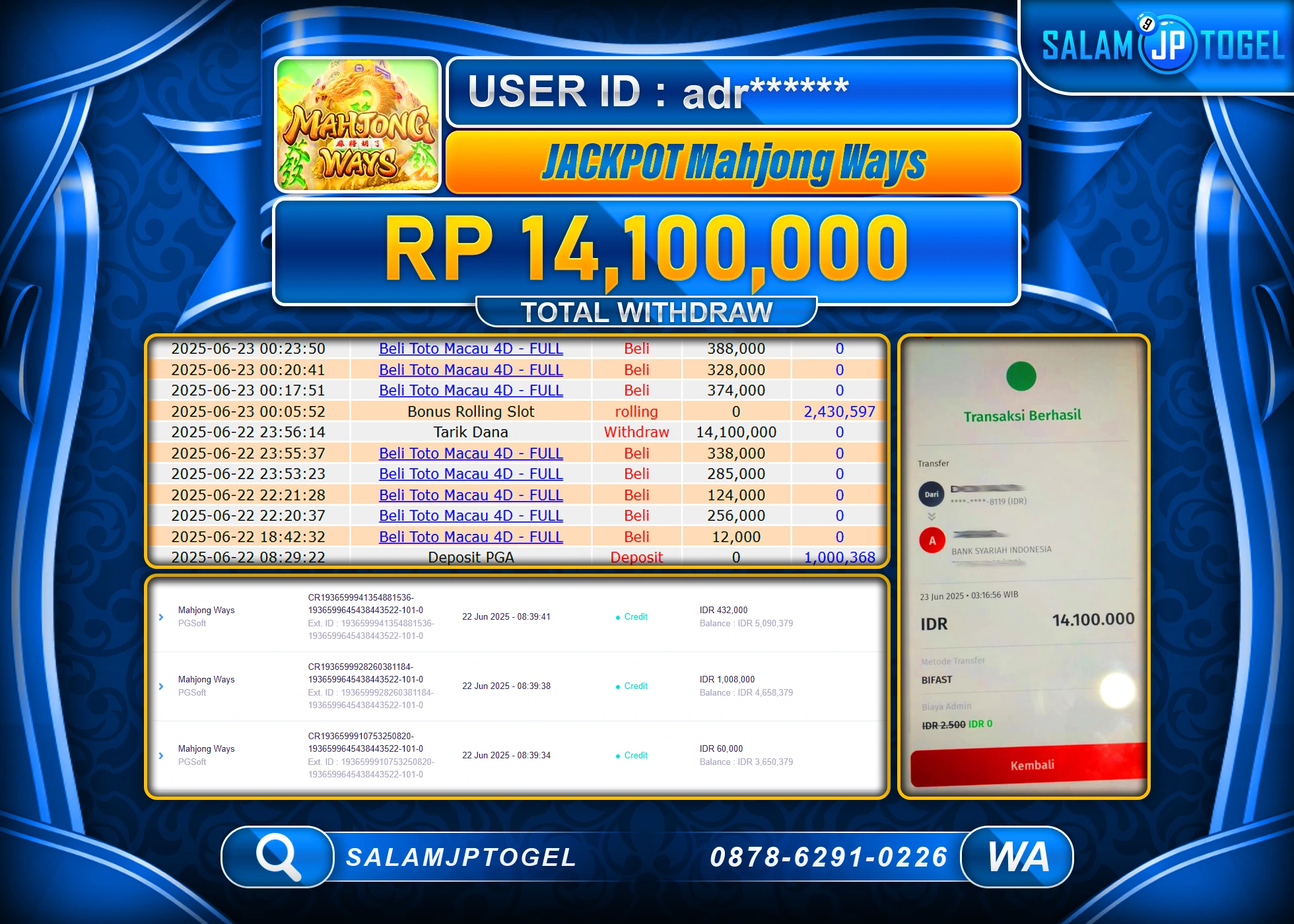 SALAMJPTOGEL MENANG MAHJONG WAYS Rp.14,100,000 LUNAS