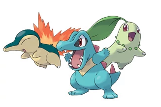 Pokémon iniciales de la segunda generación. De izquierda a derecha: Cyndaquil, Totodile y Chikorita. Fuente: https://pokemon.fandom.com/es/wiki/WikiDex Pokémon iniciales de la segunda generación. De izquierda a derecha: Cyndaquil, Totodile y Chikorita. Fuente: https://pokemon.fandom.com/es/wiki/WikiDex