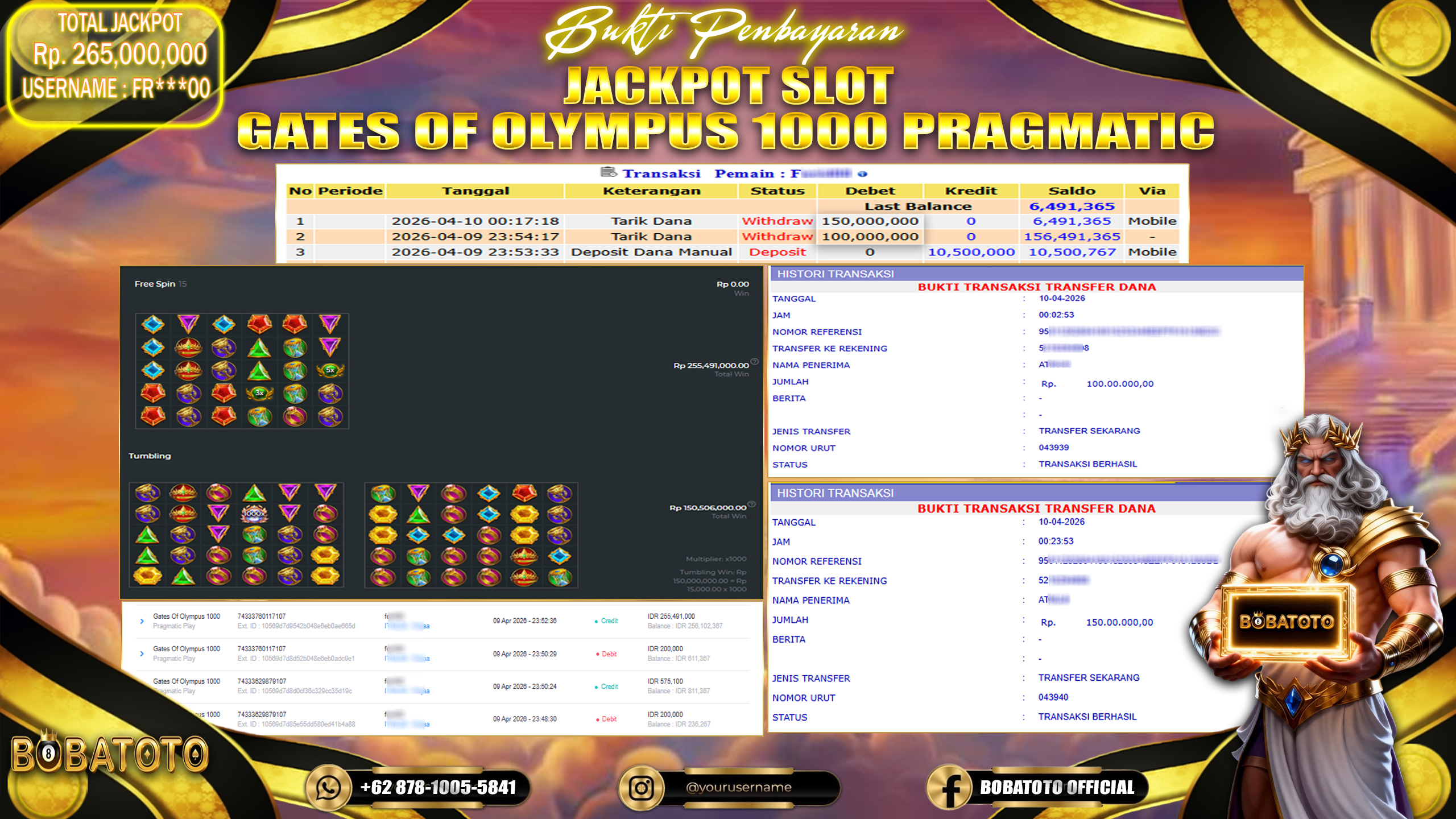BOBATOTO JACKPOT SLOT PRAGMATIC GATES OF GATOTKACA  Rp.250,000,000,- LUNAS!!