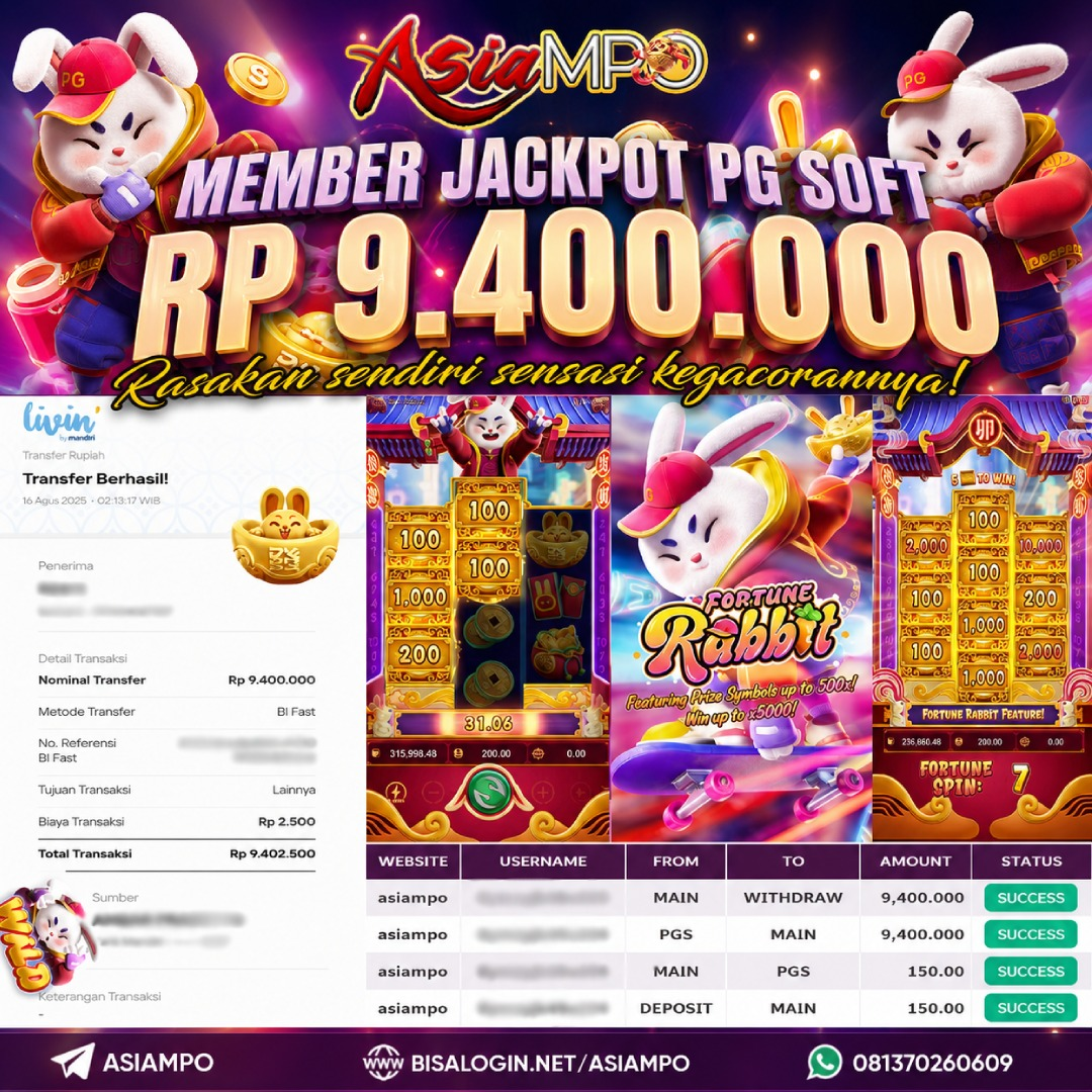 MEMBER JACKPOT FORTUNE RABBIT IDR 9.400.000