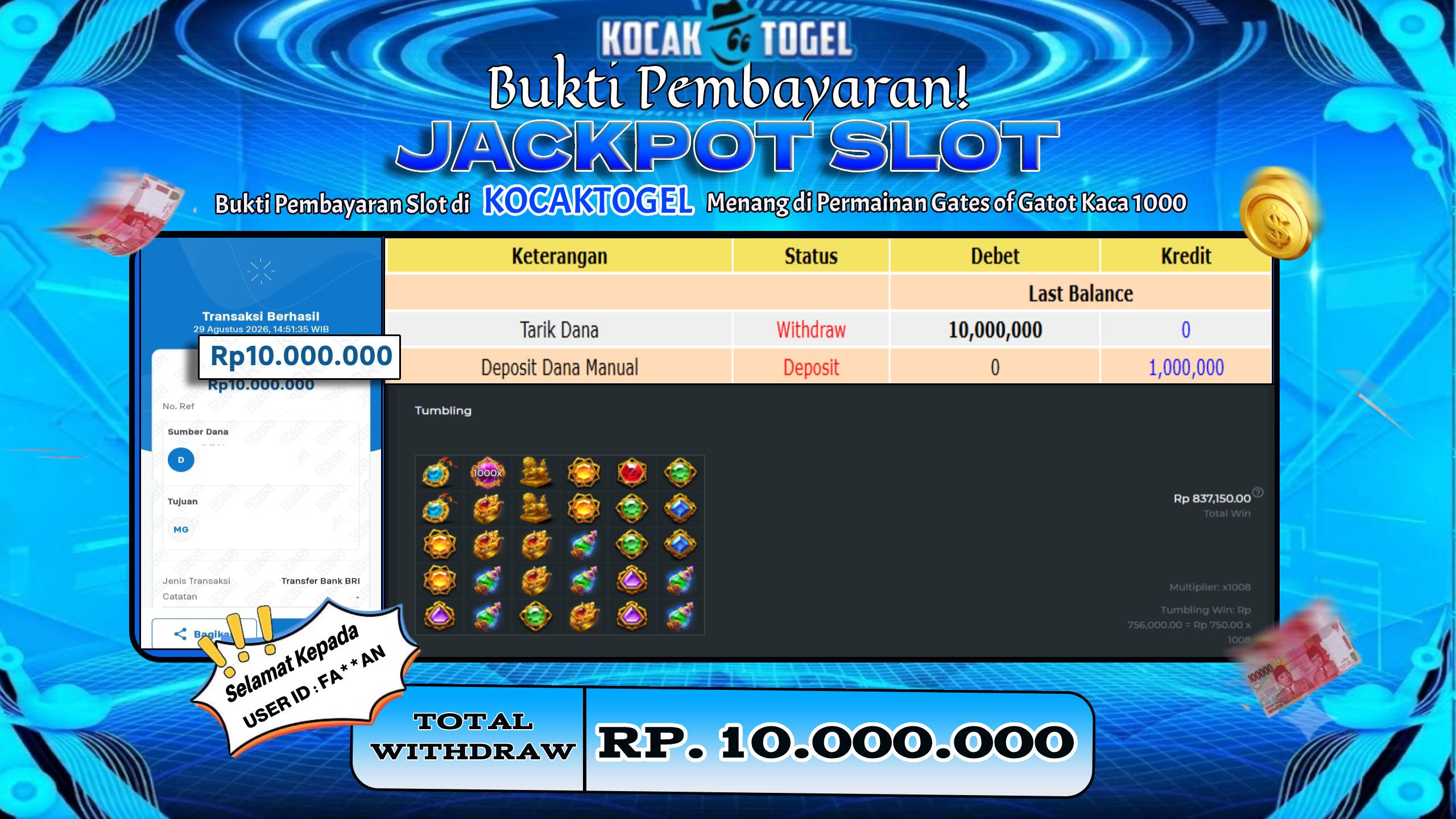 🏆 BUKTI KEMENANGAN Gates of Gatot Kaca 1000 MEMBER KOCAKTOGEL  🏆