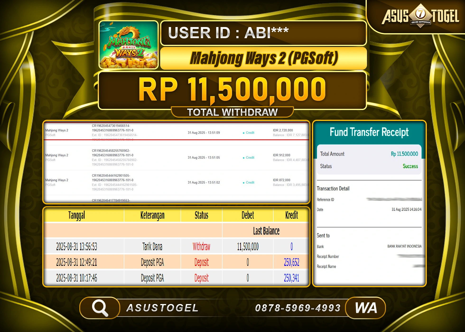 ASUSTOGEL KEMENANGAN DI SLOT MAHJONG WAYS 2 SEBESAR 11,500,000- RUPIAH LUNAS