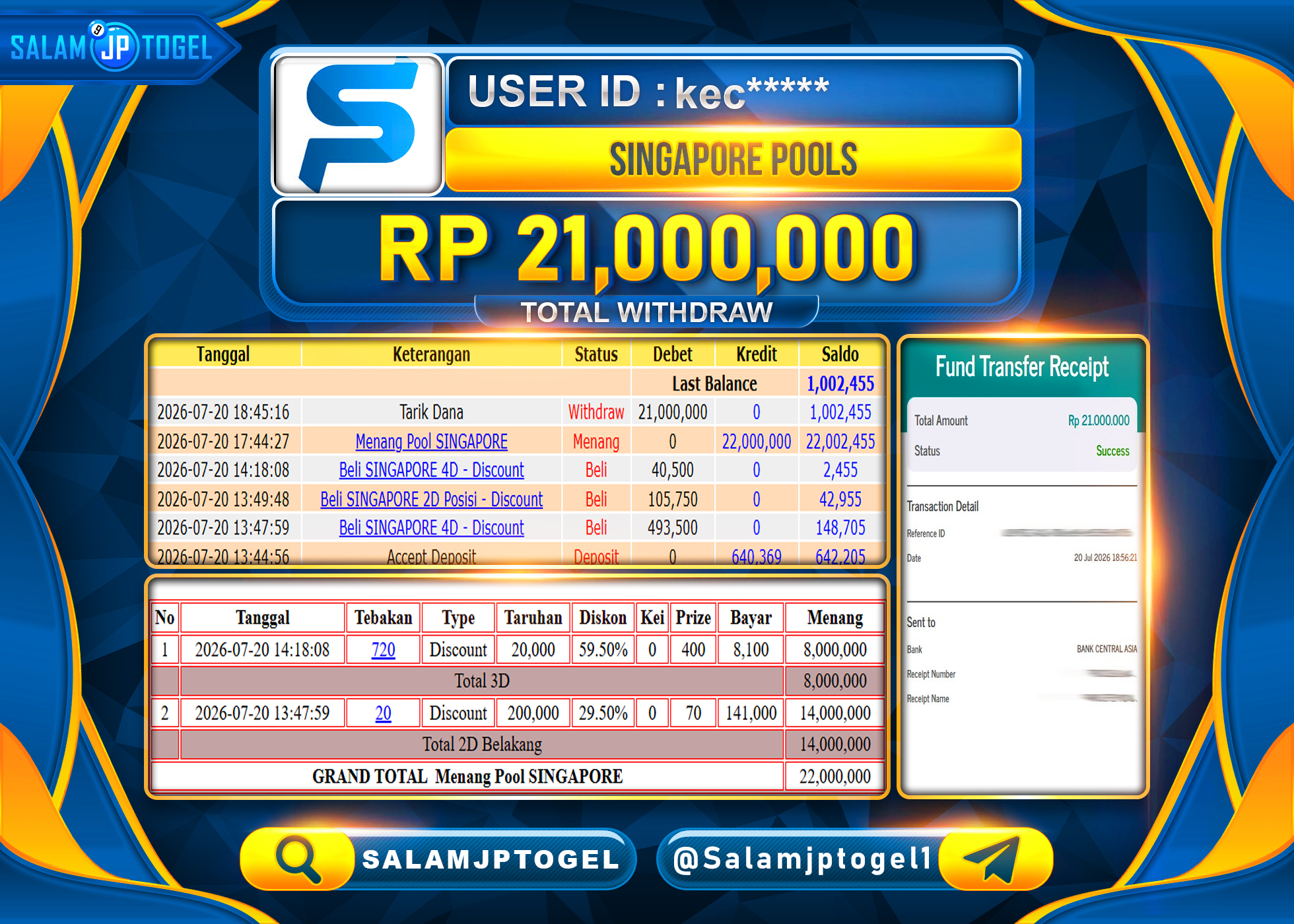 SALAMJPTOGEL JACKPOT MENANG JACKPOT SINGAPORE POOLS - TOGEL Rp.21,000,000 - LUNAS
