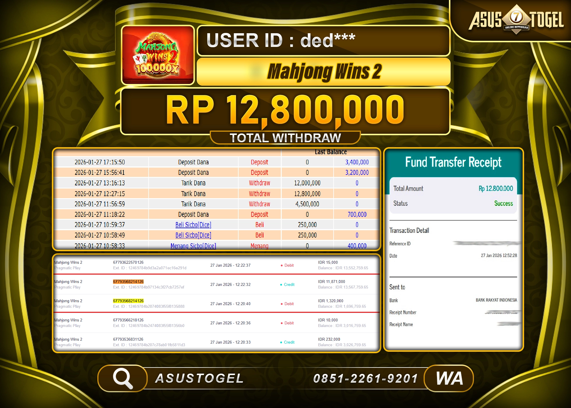ASUSTOGEL KEMENANGAN DI SLOT MAHJONG WINS 2 SEBESAR 12,800,000 - RUPIAH LUNAS