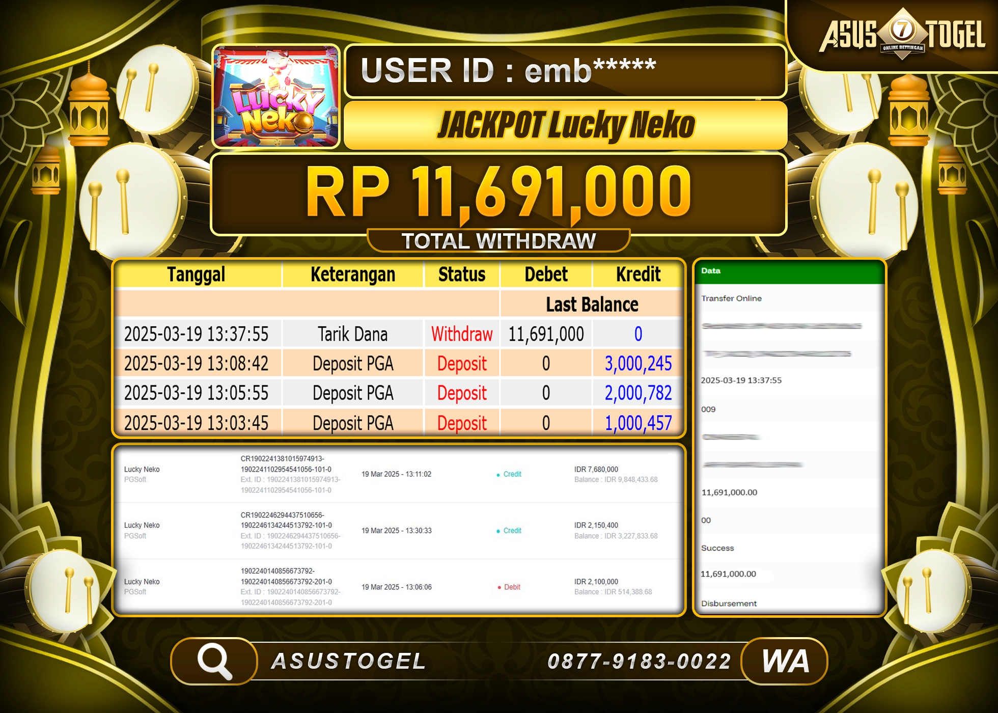 ASUSTOGEL KEMENANGAN DI SLOT LUCKY NEKO SEBESAR 11,691,000- RUPIAH LUNAS