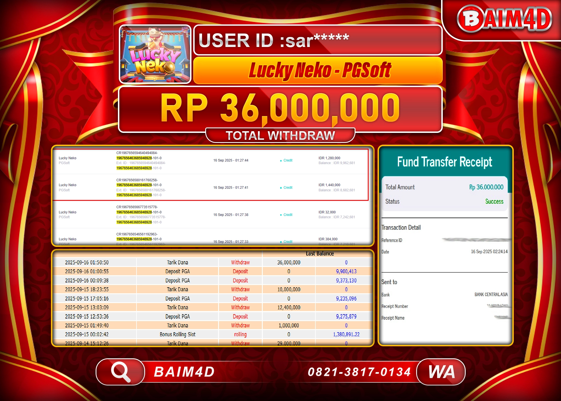 BAIM4D JACKPOT SLOT LUCKY NEKO PGSOFT Rp.36,000,000.- LUNAS