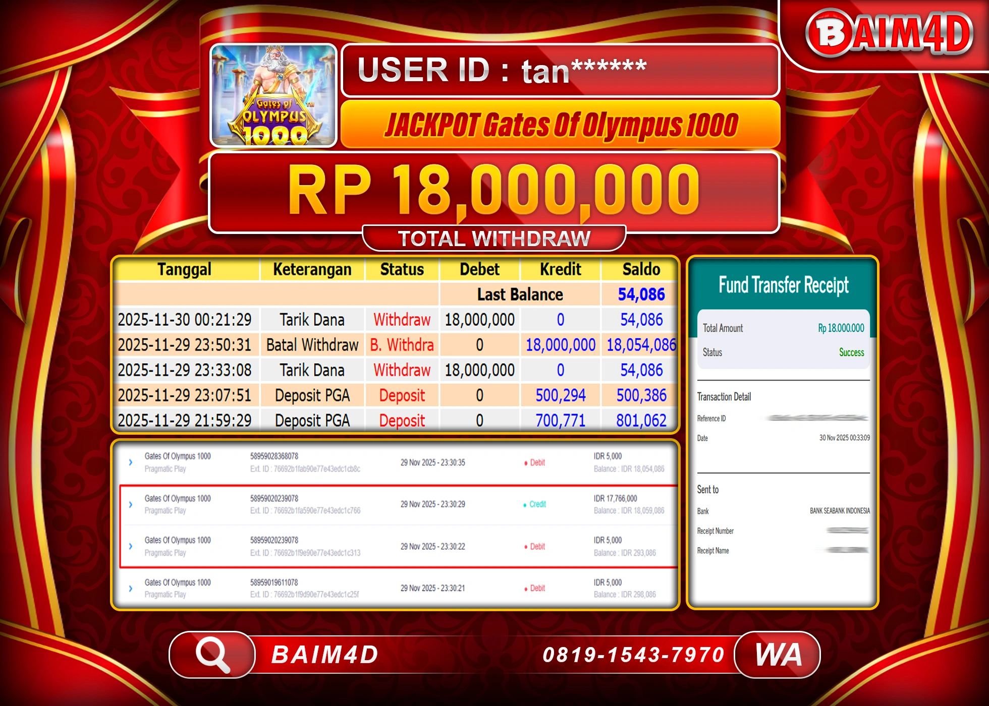BAIM4D JACKPOT SLOT GATES OF OLYMPUS 1000 Rp.18,000,000 - LUNAS