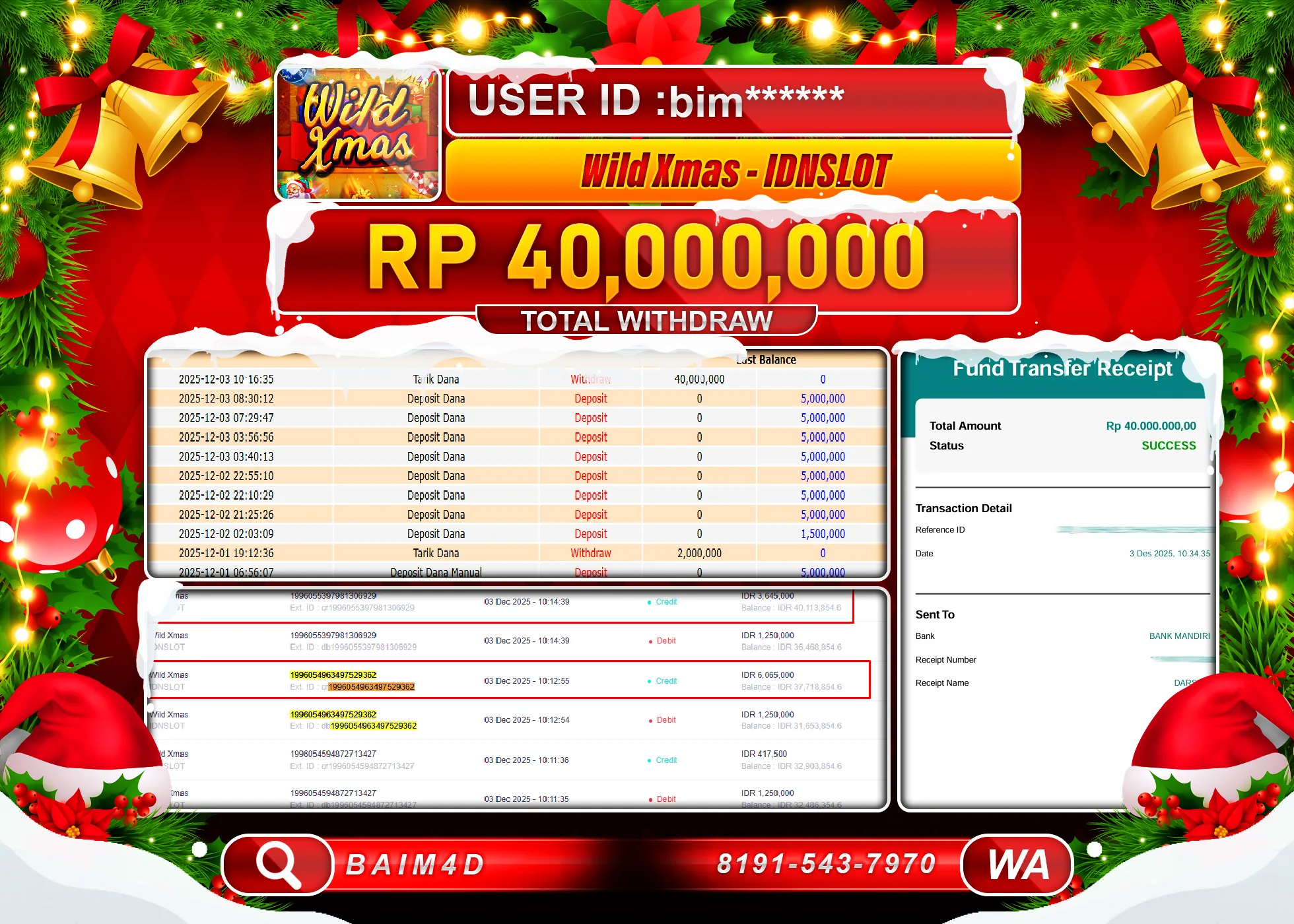 BAIM4D JACKPOT SLOT WILD XMAS IDN SLOT Rp.40,000,000 - LUNAS