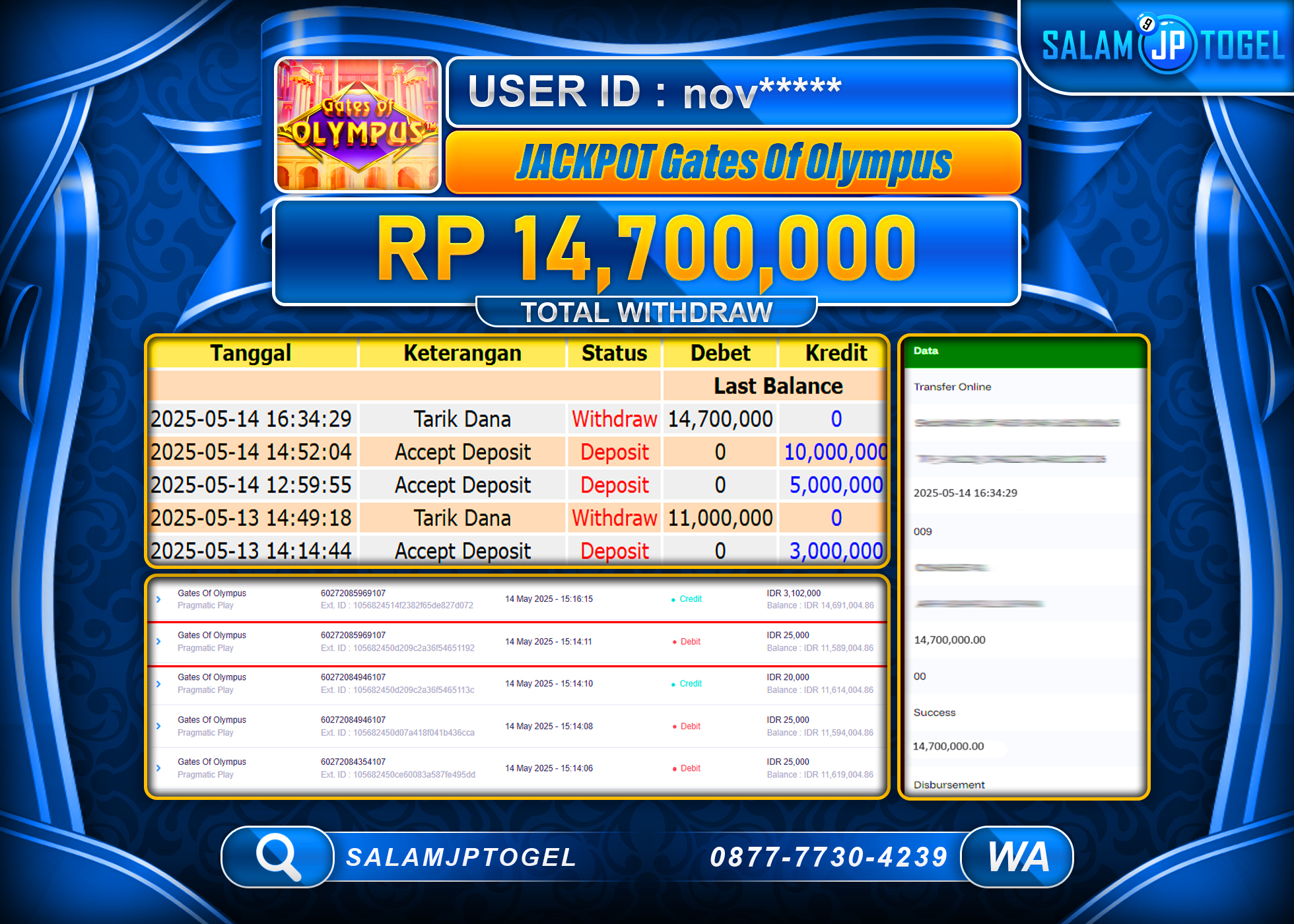SALAMJPTOGEL MENANG GATES OF OLYMPUS Rp.14,700,000 LUNAS