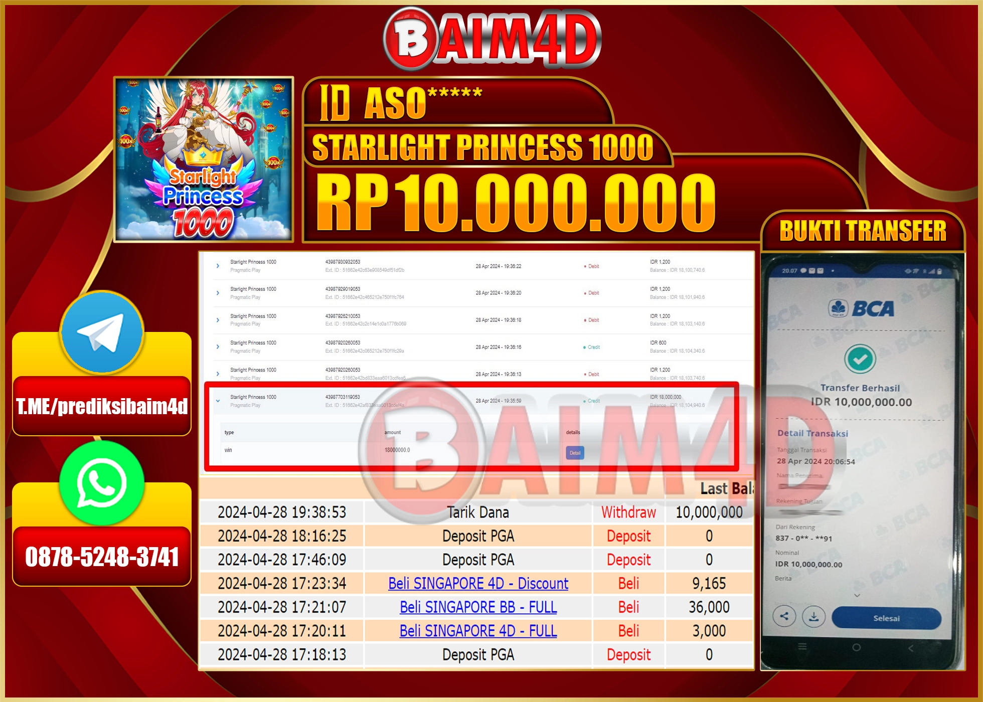 BAIM4D JACKPOT SLOT STARLIGHT PRINCESS Rp.10.000.000.,- LUNAS