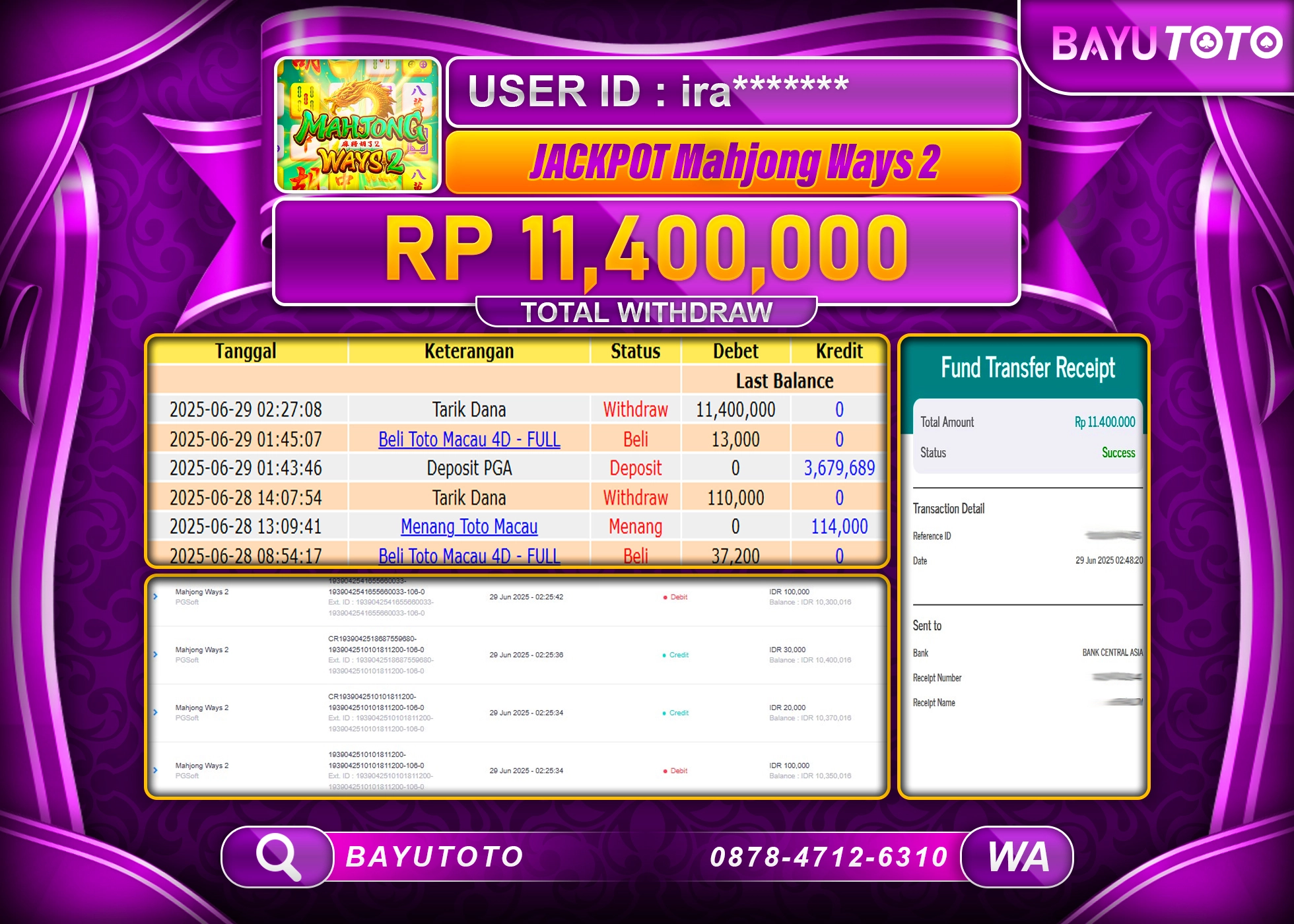 BAYUTOTO JACKPOT DI SLOT Mahjong Ways 2 (PGSoft) Rp.11,400,000 LUNAS
