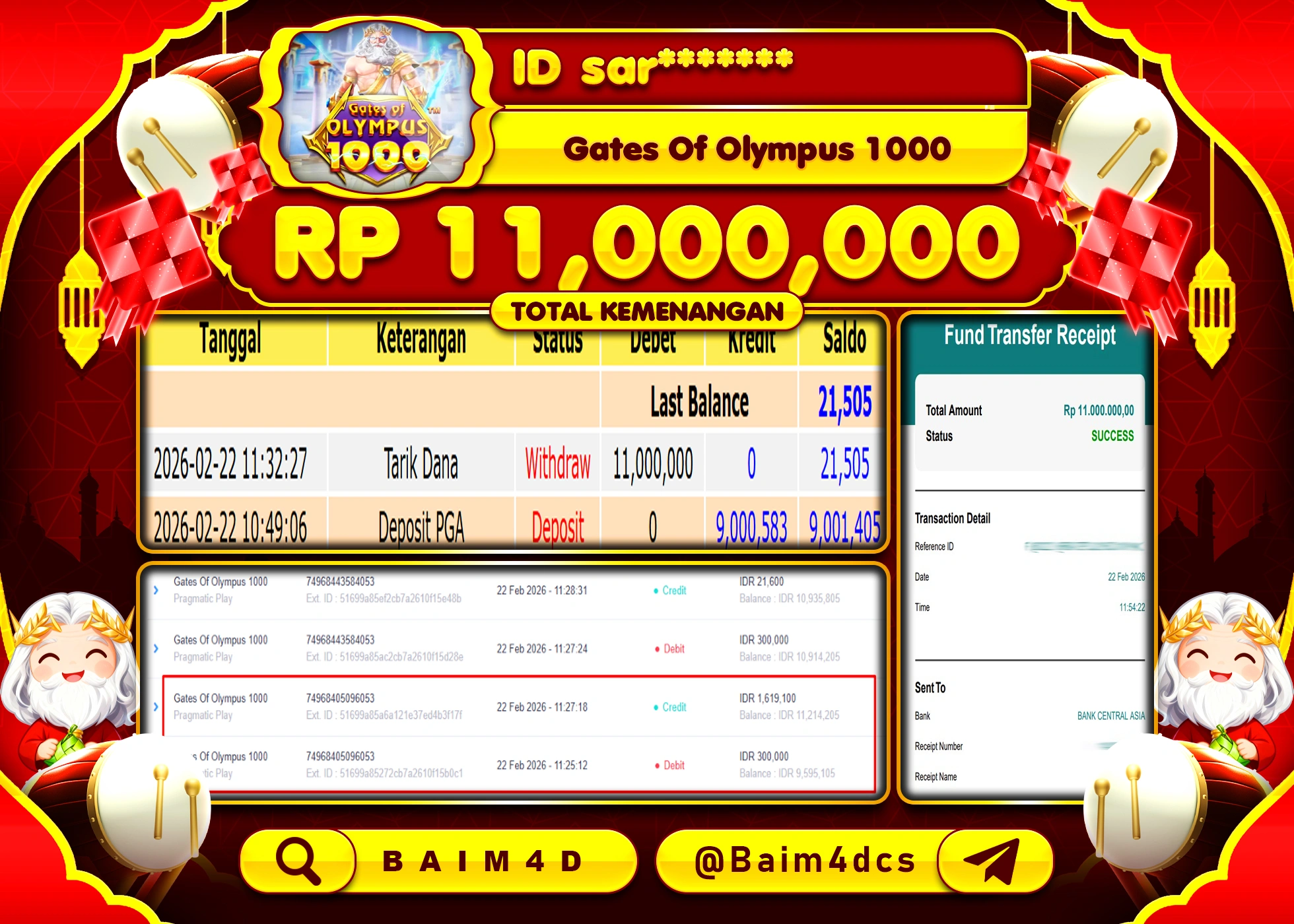 BAIM4D JACKPOT SLOT GATES OF OLYMPUS  Rp.11,000,000 - LUNAS