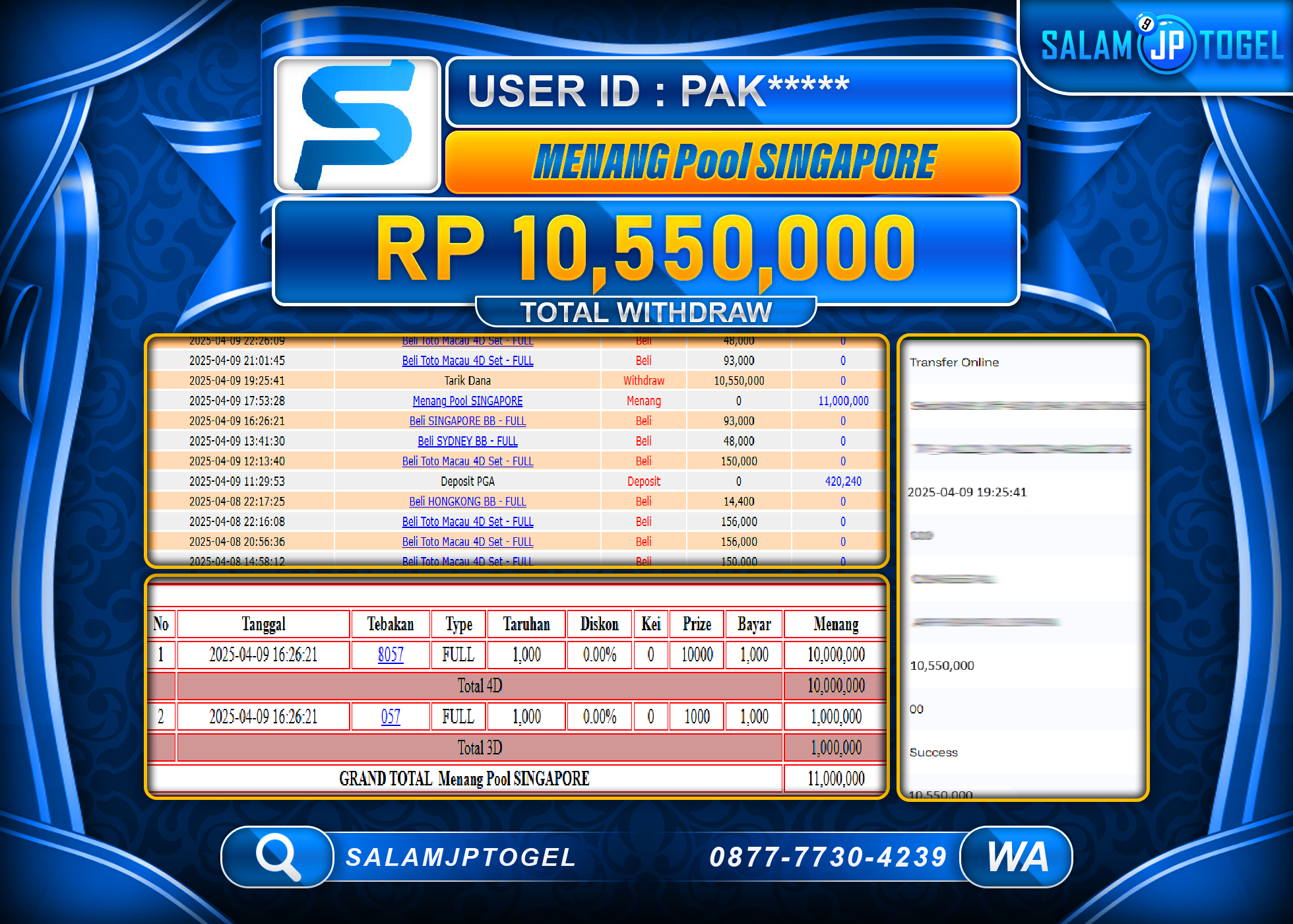 SALAMJPTOGEL MENANG TOGEL SINGAPORE  Rp. 10,550,000 LUNAS