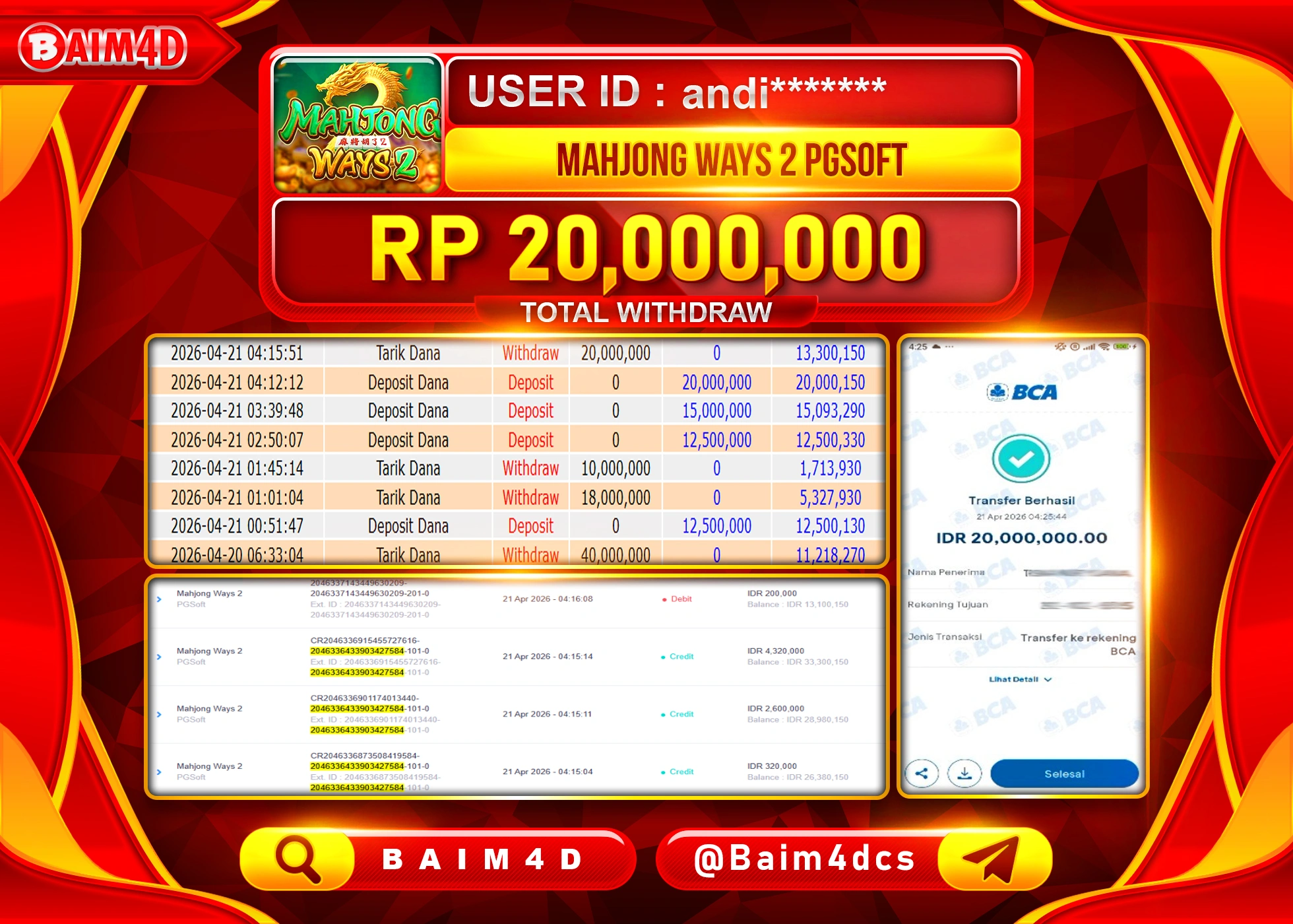 BAIM4D JACKPOT SLOT MAHYONG WAYS 2  Rp.20,000,000 - LUNAS