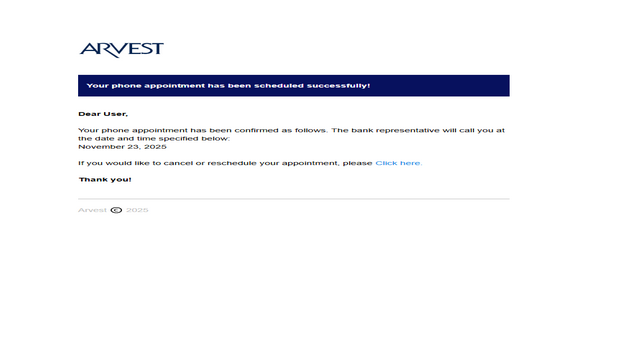 Arvest Phone Appointment ✓ { LETTER } ⭐ Clean inbox Letter 2025 ❤️