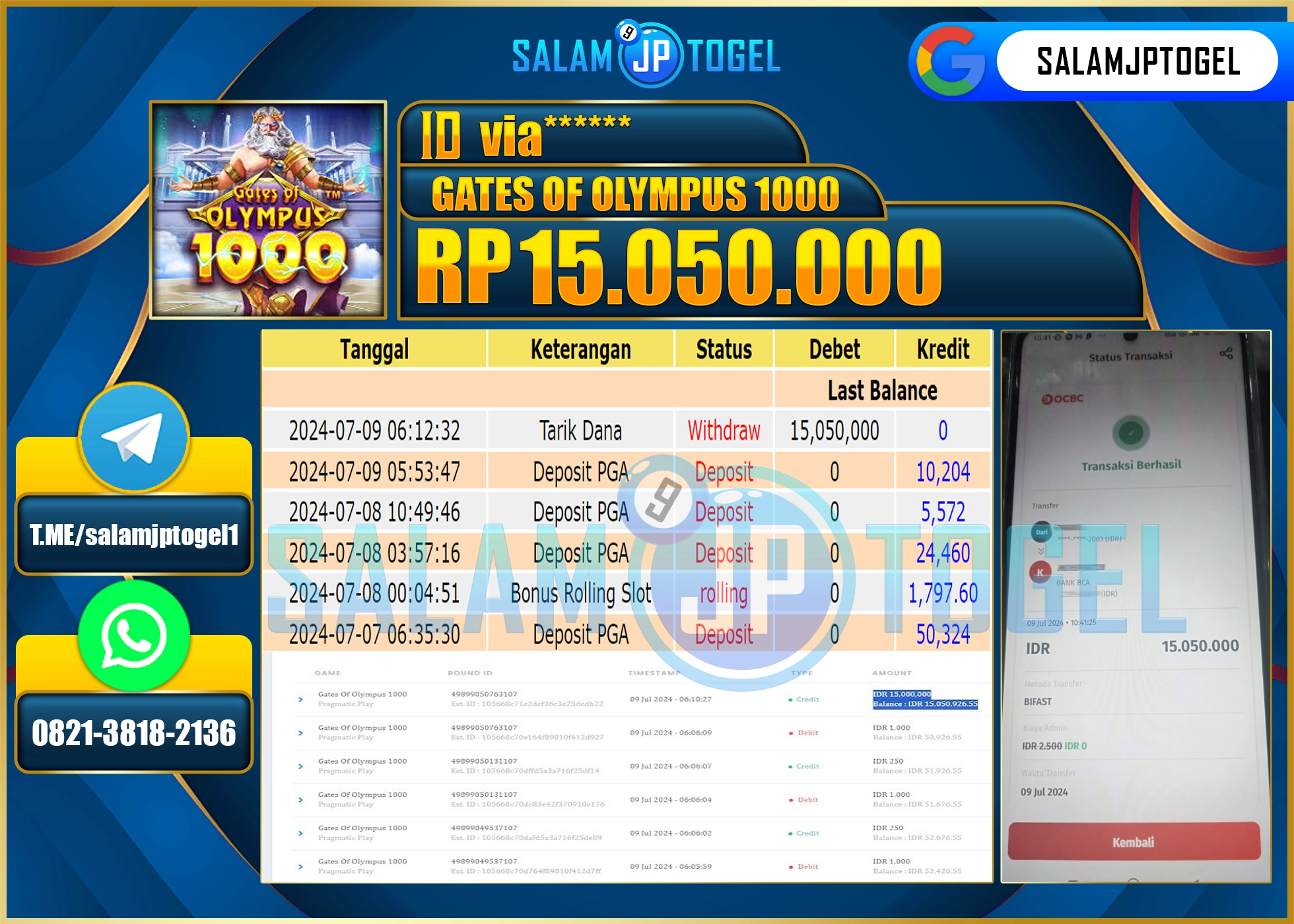 SALAMJPTOGEL MENANG Gates Of Olympus 1000 RP. 15,050,000.,LUNAS