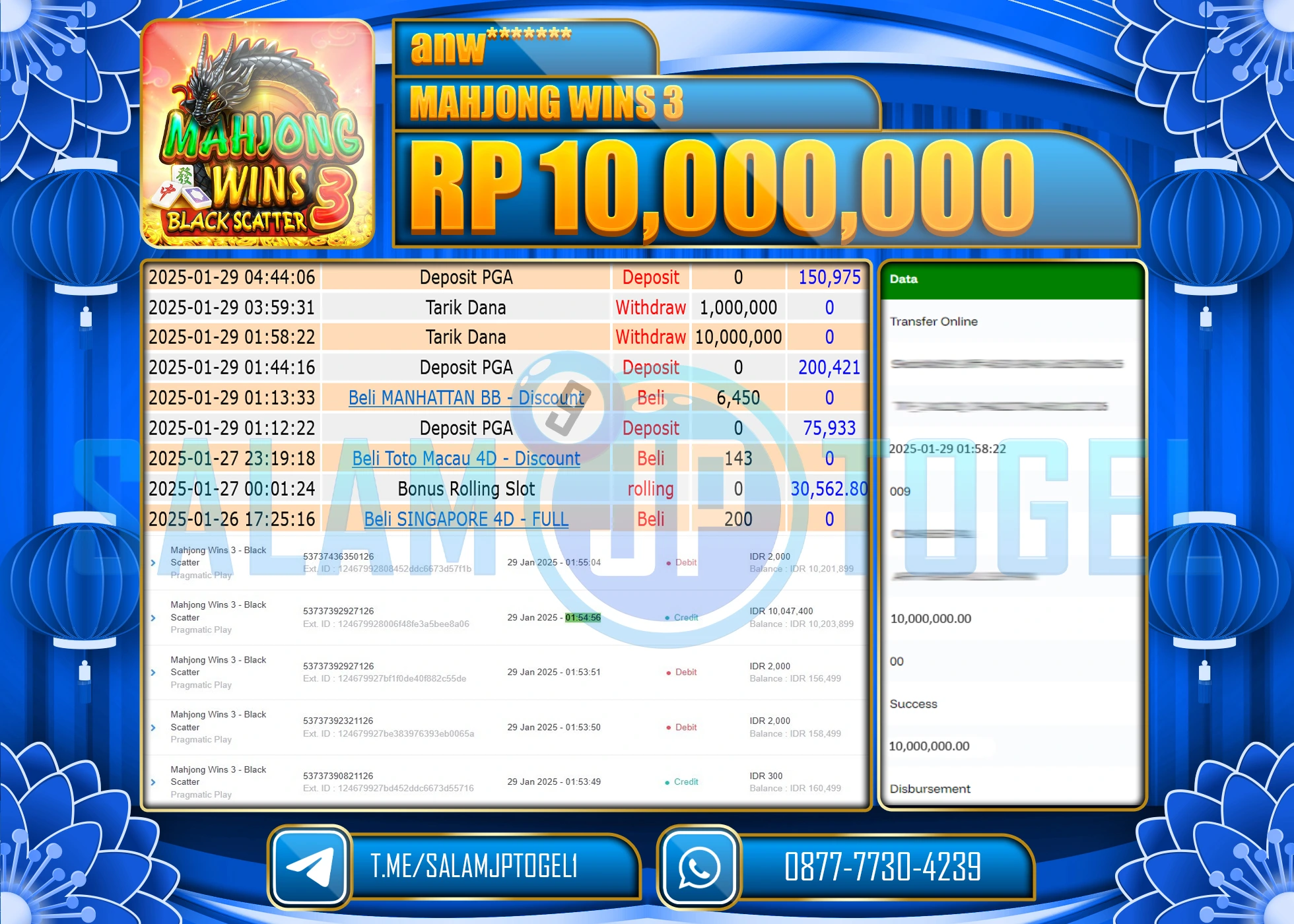 SALAMJPTOGEL MENANG SLOT MAHJONG WINS 3 Rp.10,000,000 LUNAS