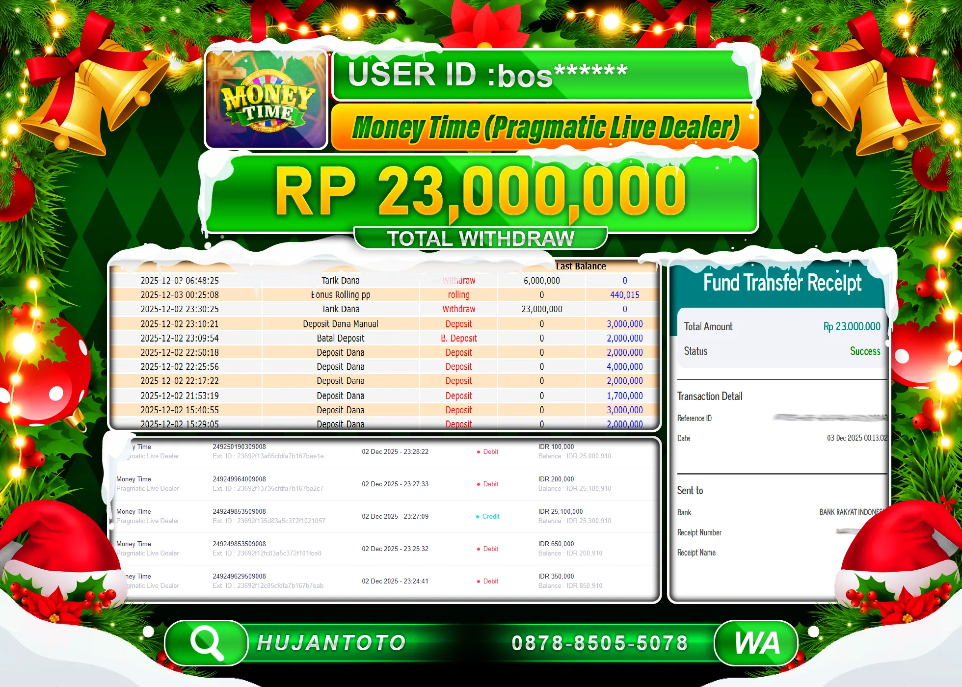 HUJANTOTO - BUKTI JACKPOT MENANG LIVEGAMES Money Time Rp.23,000,000 - TERBAYAR LUNAS