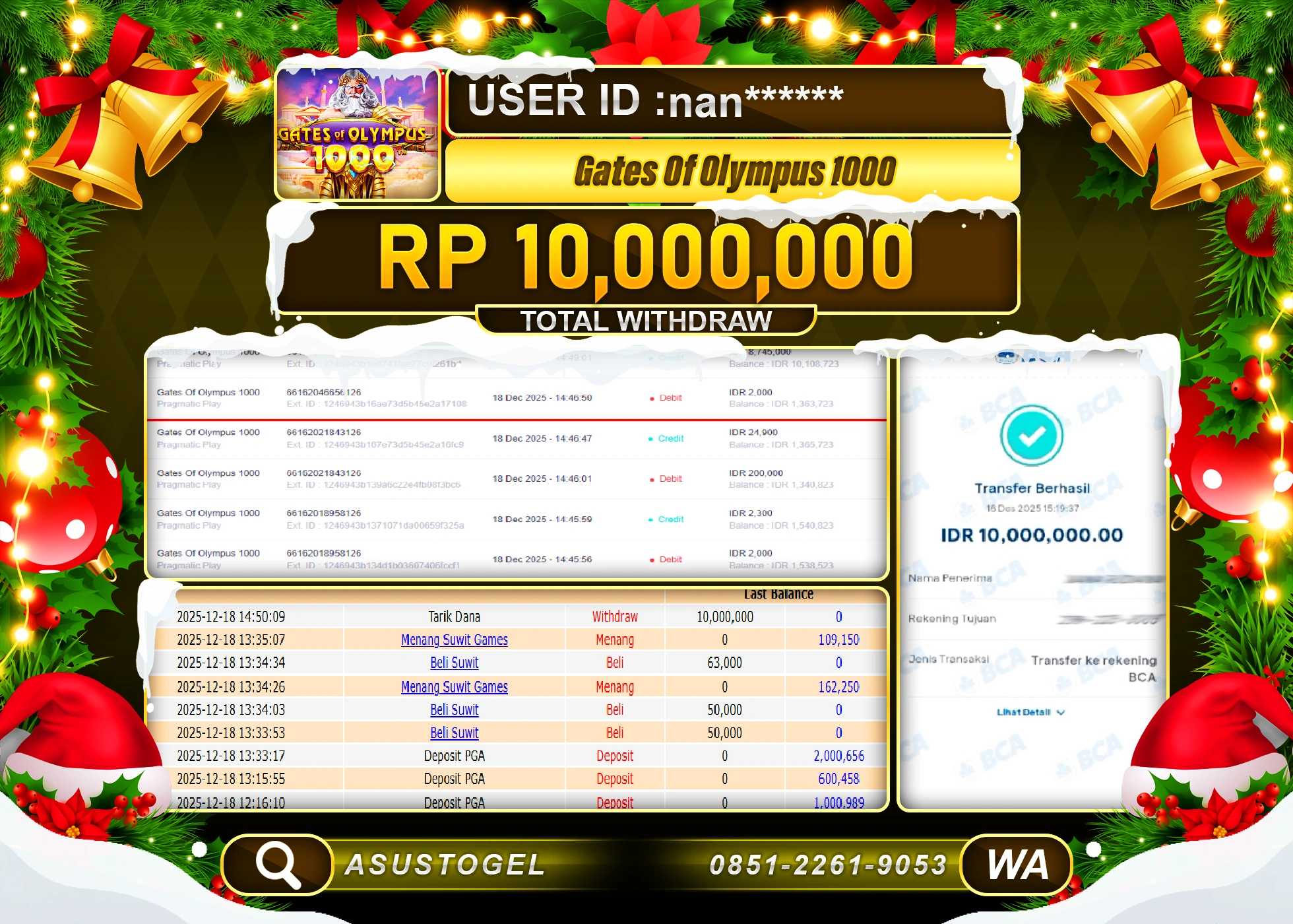 ASUSTOGEL KEMENANGAN DI SLOT GATES OF OLYMPUS 1000 SEBESAR 10,000,000 - RUPIAH LUNAS