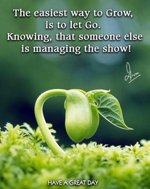 The easiest way to grow, is to let Go. Knowing, that someone else is managing the show.