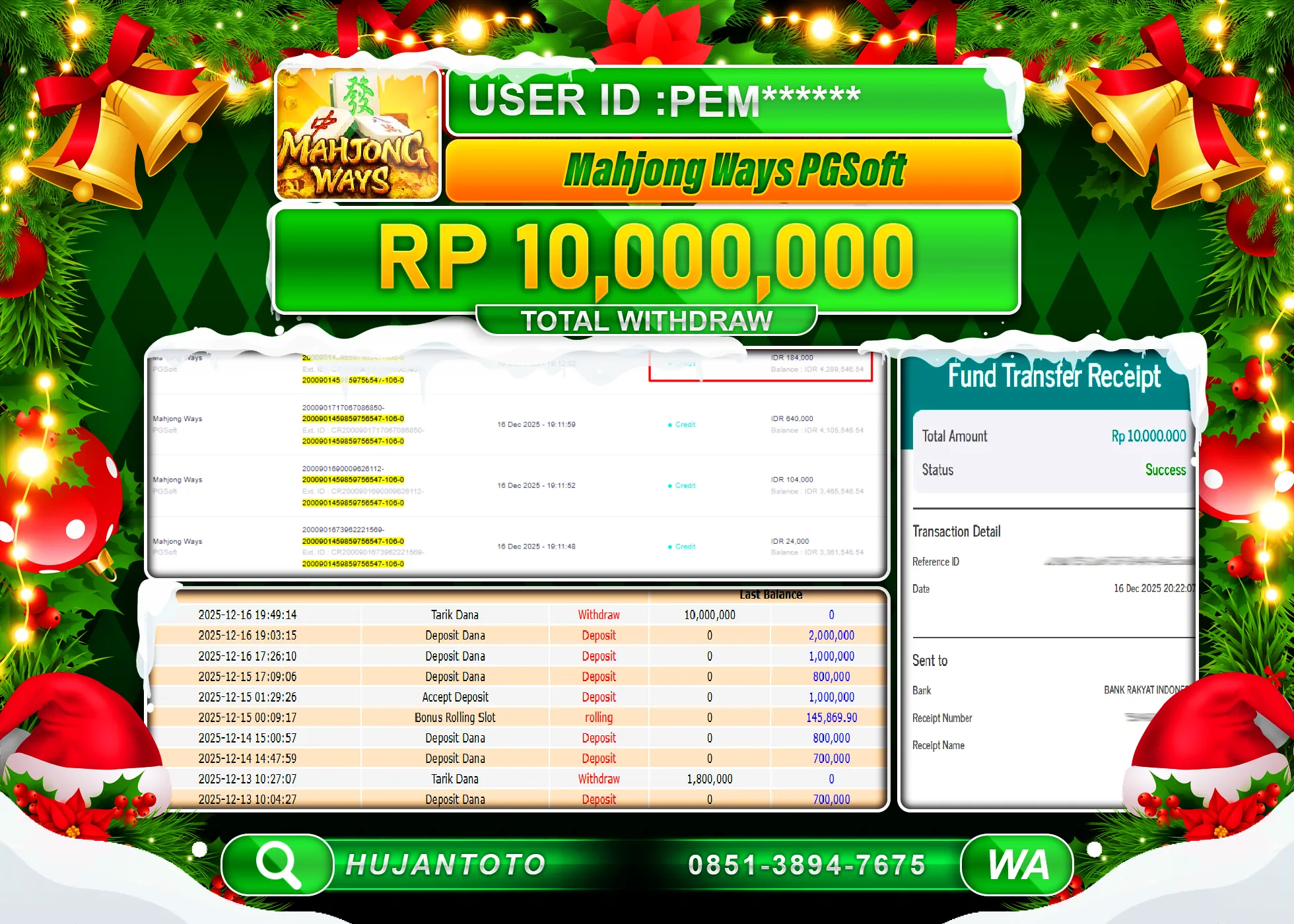 HUJANTOTO - BUKTI JACKPOT MENANG SLOT MAHJONG WAYS Rp.10,000,000 - TERBAYAR LUNAS