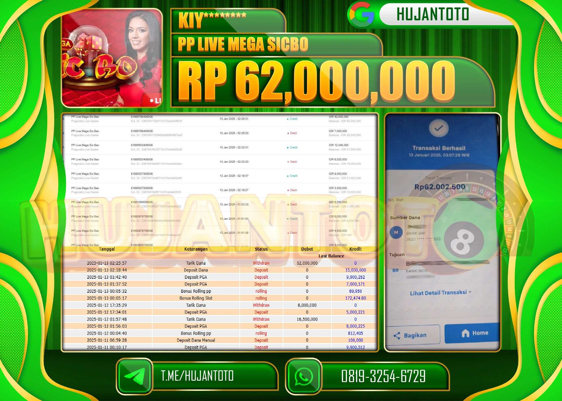 HUJANTOTO - BUKTI JACKPOT DI PERMAINAN SLOT MAHJONG WAYS 2 Rp. 62,000,000 - TERBAYAR LUNAS