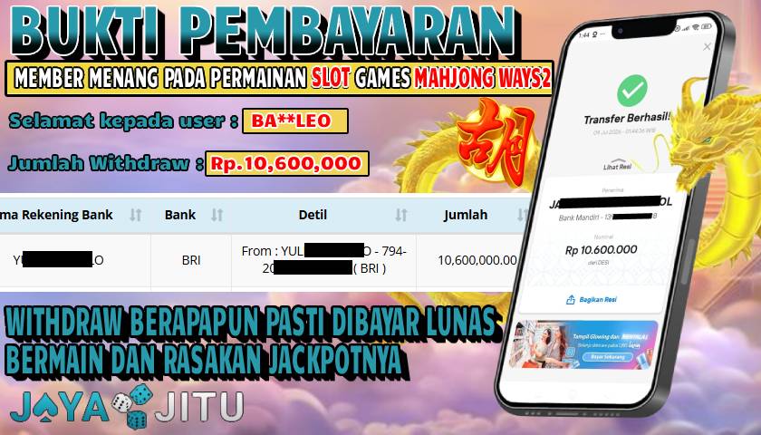 🏆 BUKTI KEMENANGAN MAHJONG WAYS 2 MEMBER  JAYAJITU🏆