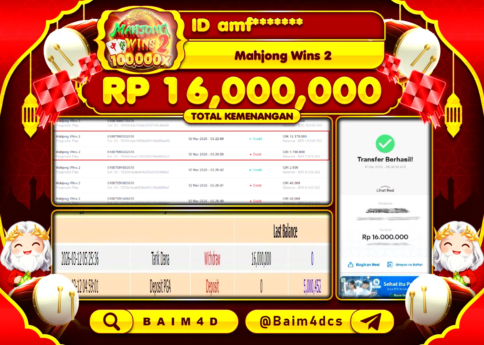 BAIM4D JACKPOT MAHJONG WINS 2  Rp.16,000,000 - LUNAS