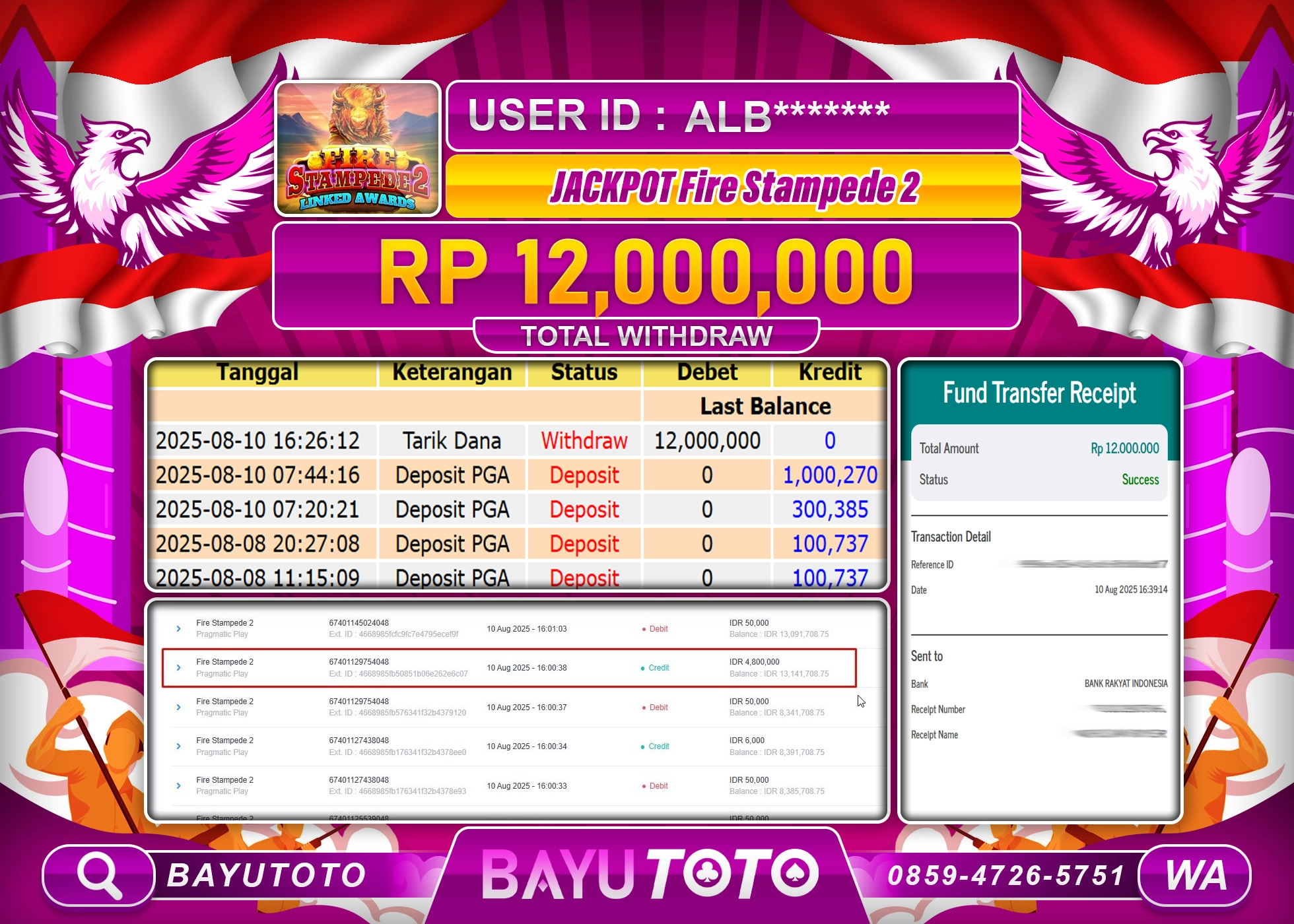BAYUTOTO JACKPOT Menang Fire Stampede 2 Pragmatic Play Rp.12,000,000 LUNAS