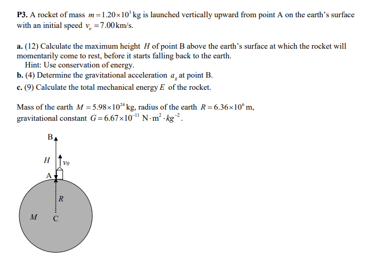 Solved P3. A rocket of mass 1.20x10'kg is launched
