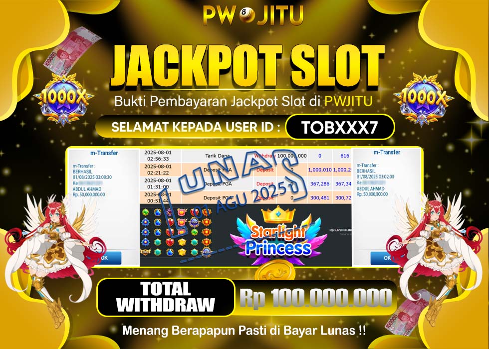 PWJITU JACKPOT SLOT STARLIGHT PRINCESS 1000  Rp.100.000.000,- LUNAS