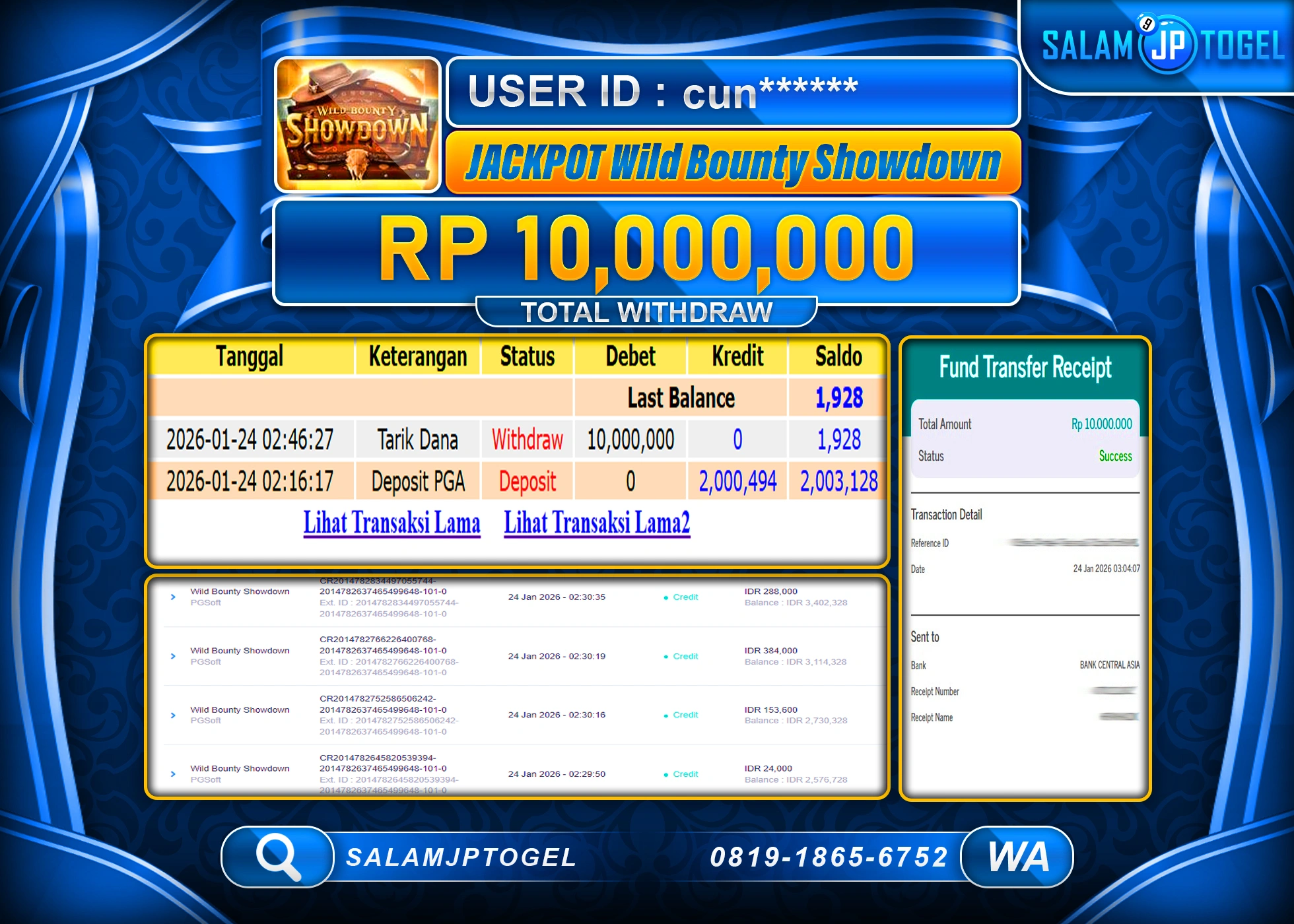 SALAMJPTOGEL JACKPOT WILD BOUNTYSHOWDOWN Rp.10,000,000 - LUNAS