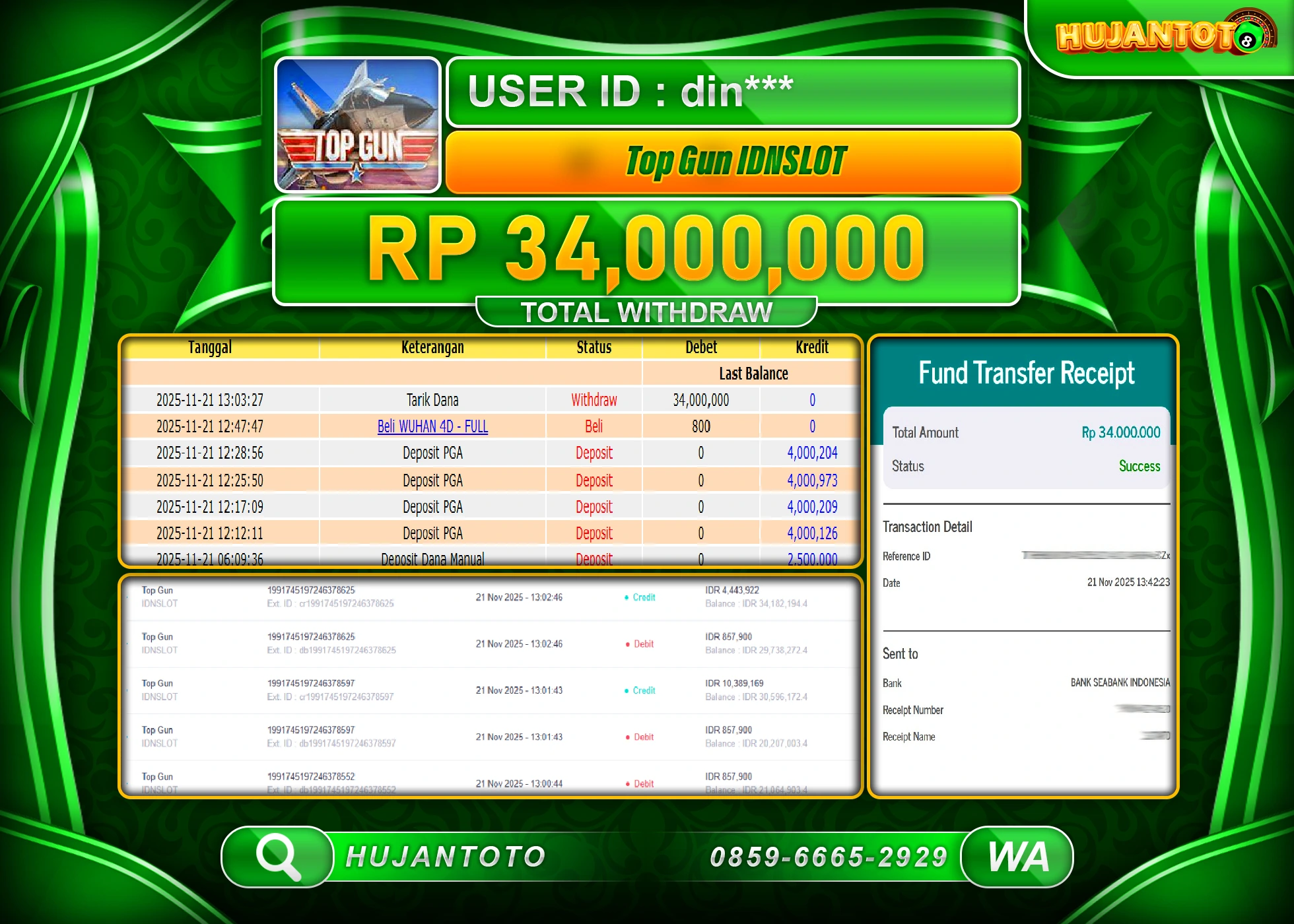 HUJANTOTO - BUKTI JACKPOT MENANG SLOT PGSOFT TOP GUN   Rp.34,000,000 - TERBAYAR LUNAS