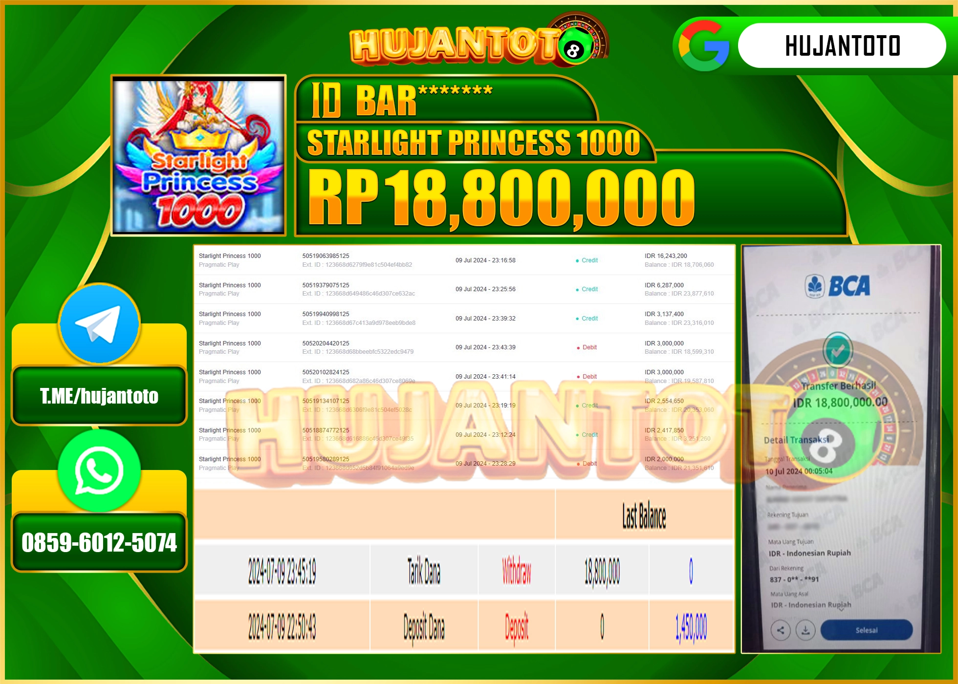 HUJANTOTO MENANG SLOT STARLIGHT PRINCESS 1000(Pragmatic Play)18.800.000 - LUNAS 