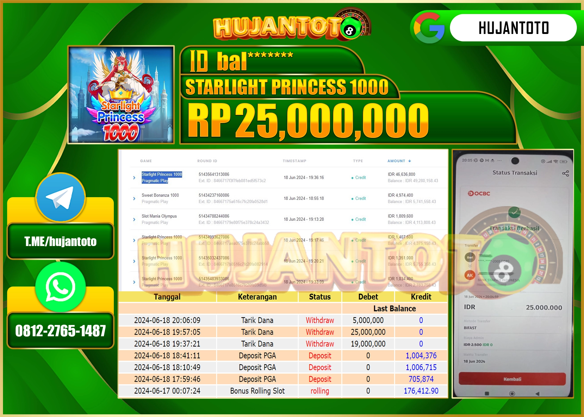 HUJANTOTO MENANG DI STARLIGHT PRINCESS 1000 25.000.000 - LUNAS 