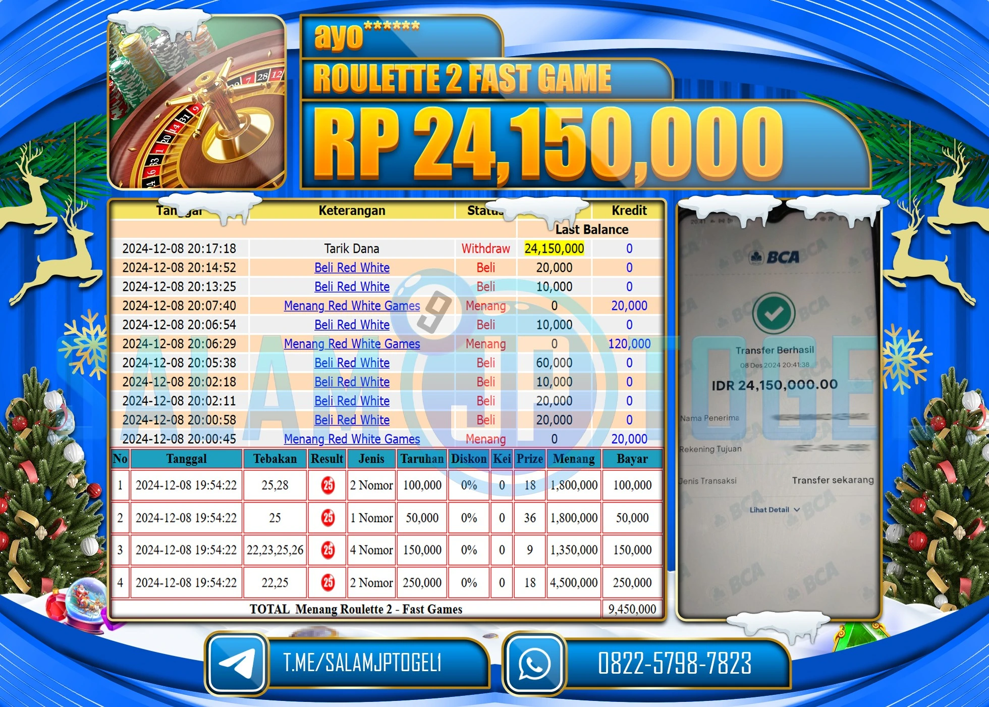 SALAMJPTOGEL MENANG ROULETTE 2 FAST GAME Rp.24,150,000 LUNAS