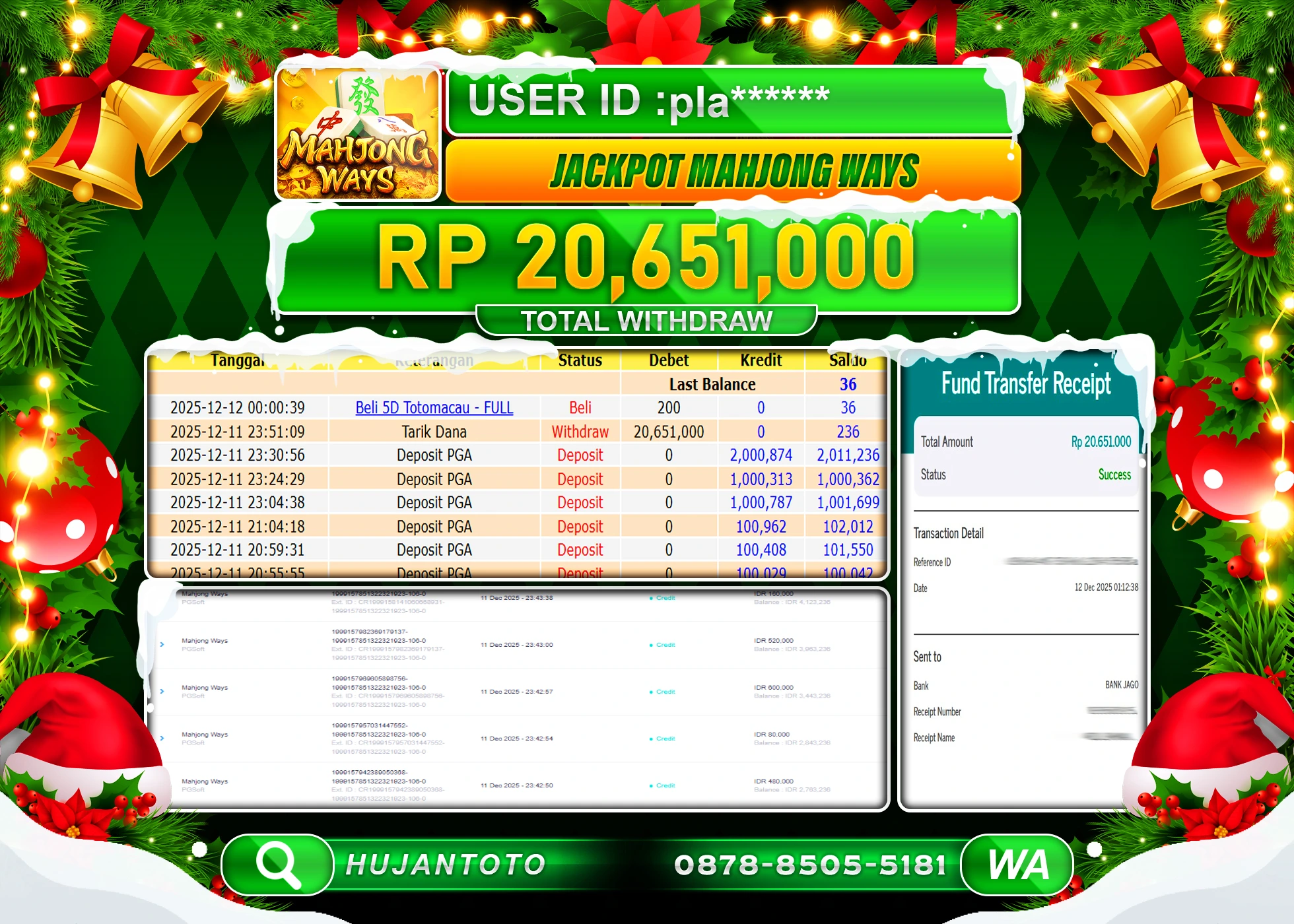 HUJANTOTO - BUKTI JACKPOT MENANG SLOT MAHJONG WAYS Rp.20,651,000 - TERBAYAR LUNAS