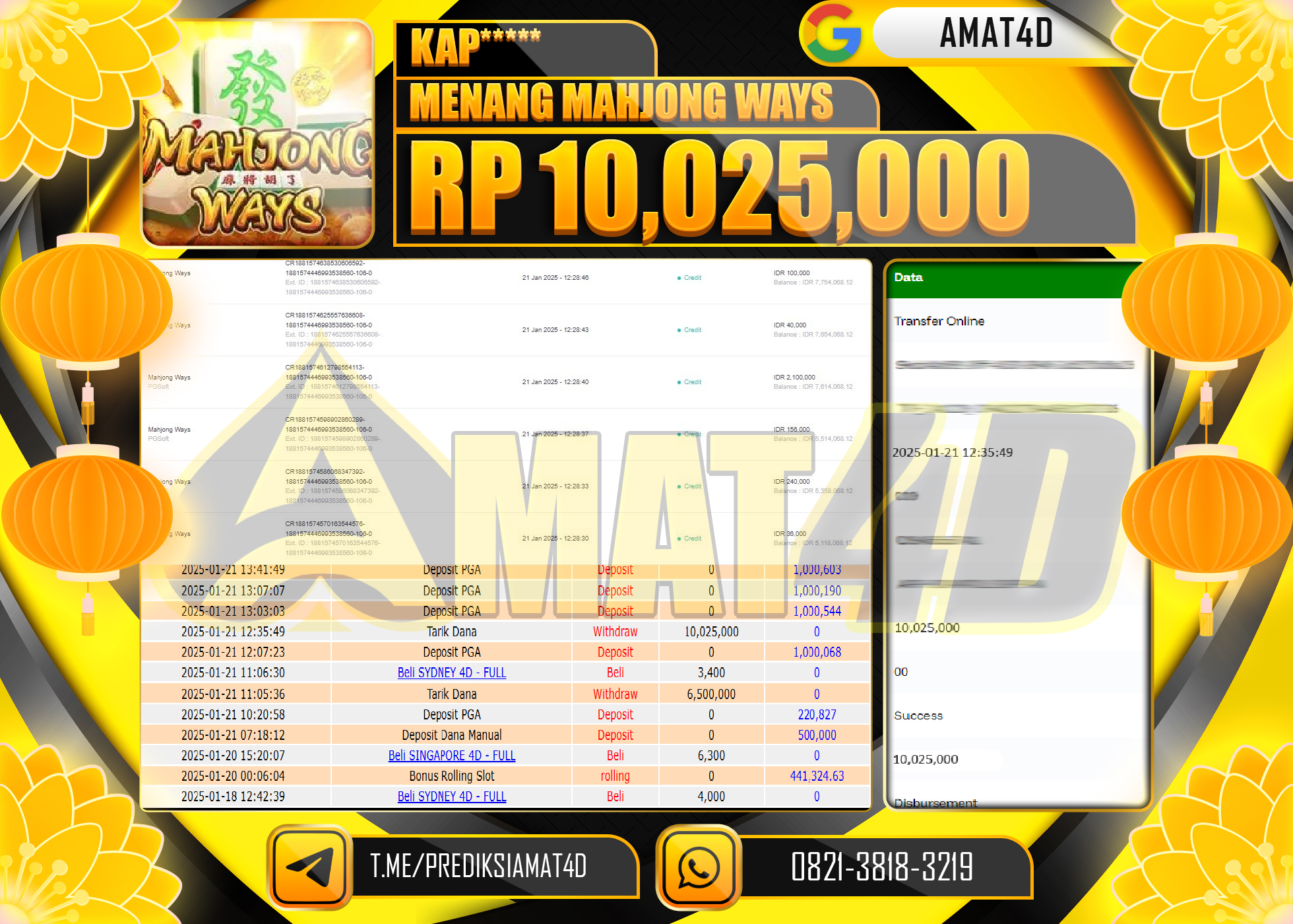 AMAT4D KEMENANGAN MAHJONG WAYS Rp.10.025.000 BERHASIL TERBAYAR LUNAS