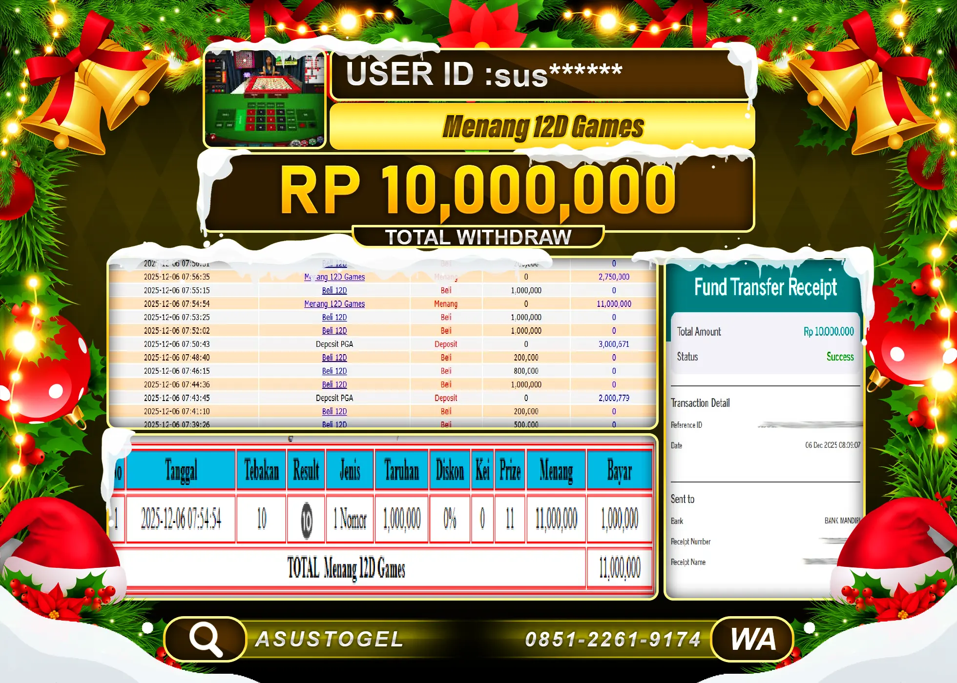 ASUSTOGEL KEMENANGAN DI LIVEGAME 24D GAMES SEBESAR 10,000,000 - RUPIAH LUNAS