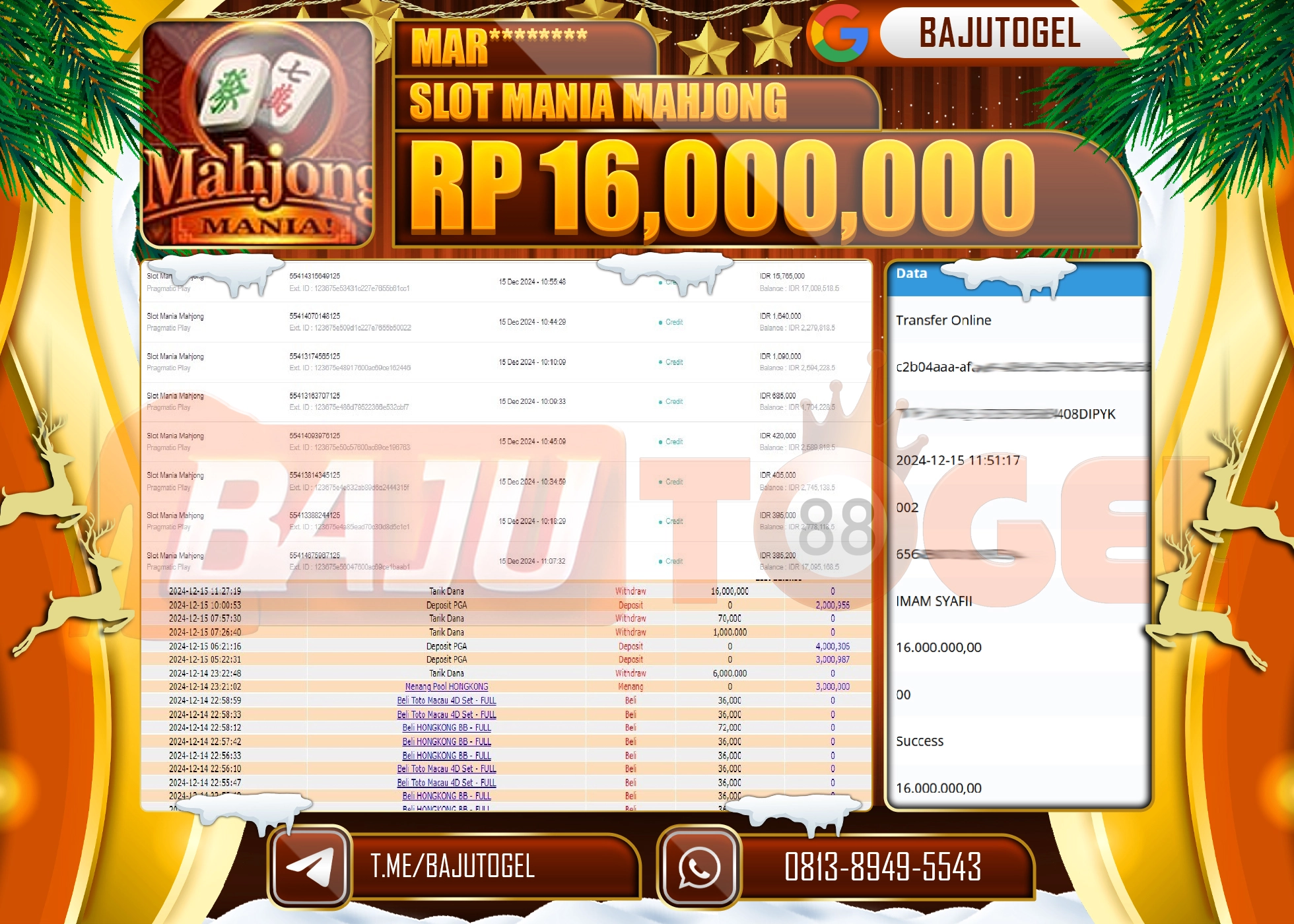 BAJUTOGEL JACKPOT SLOT MANIA MAHJONG Rp.16.000.000 LUNAS