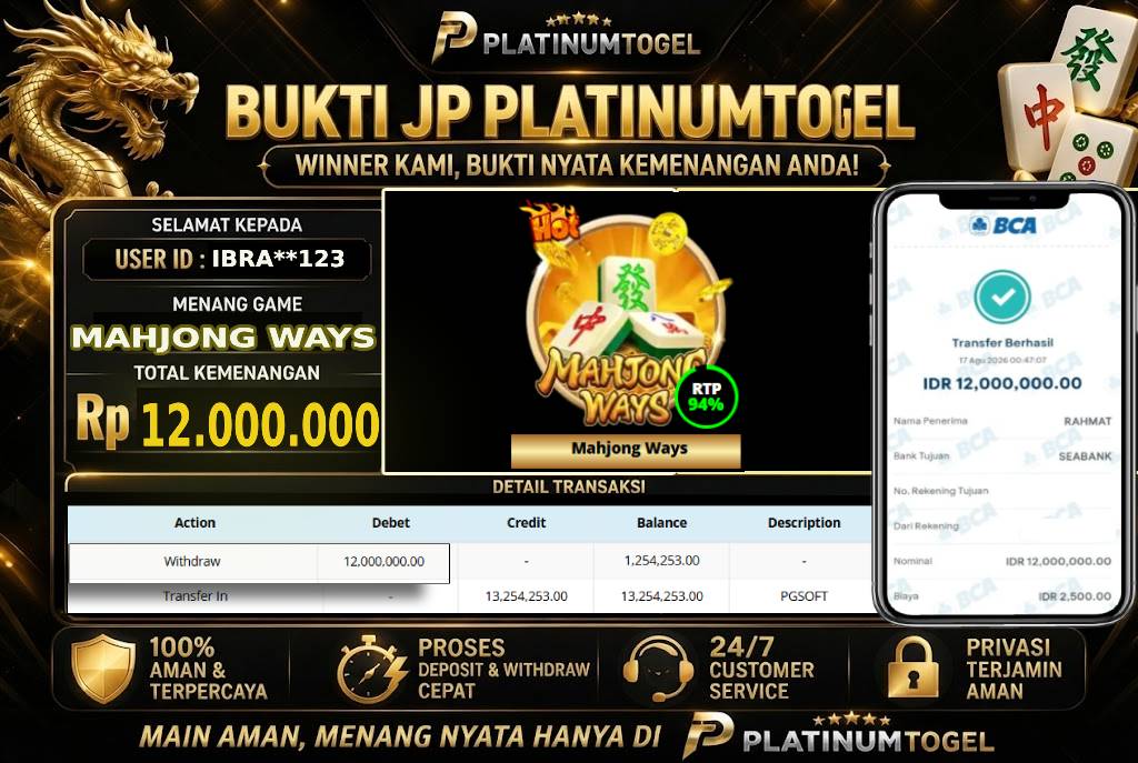 🏆 Bukti Jackpot MAHJONG WAYS   Dengan Kemanangan Rp 12.000.000-. Hanya di PLATINUMTOGEL🏆
