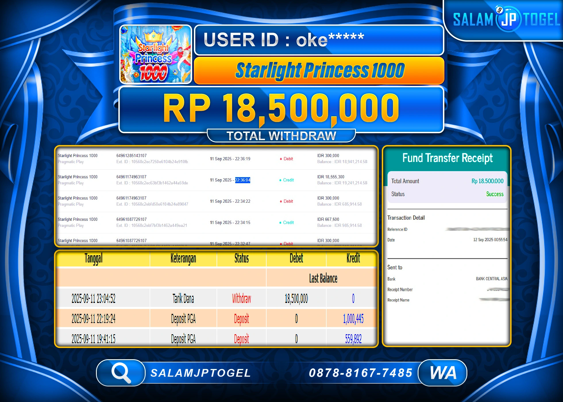 SALAMJPTOGEL MENANG STARLIGHT PRINCESS 1000  Rp.18,500,000