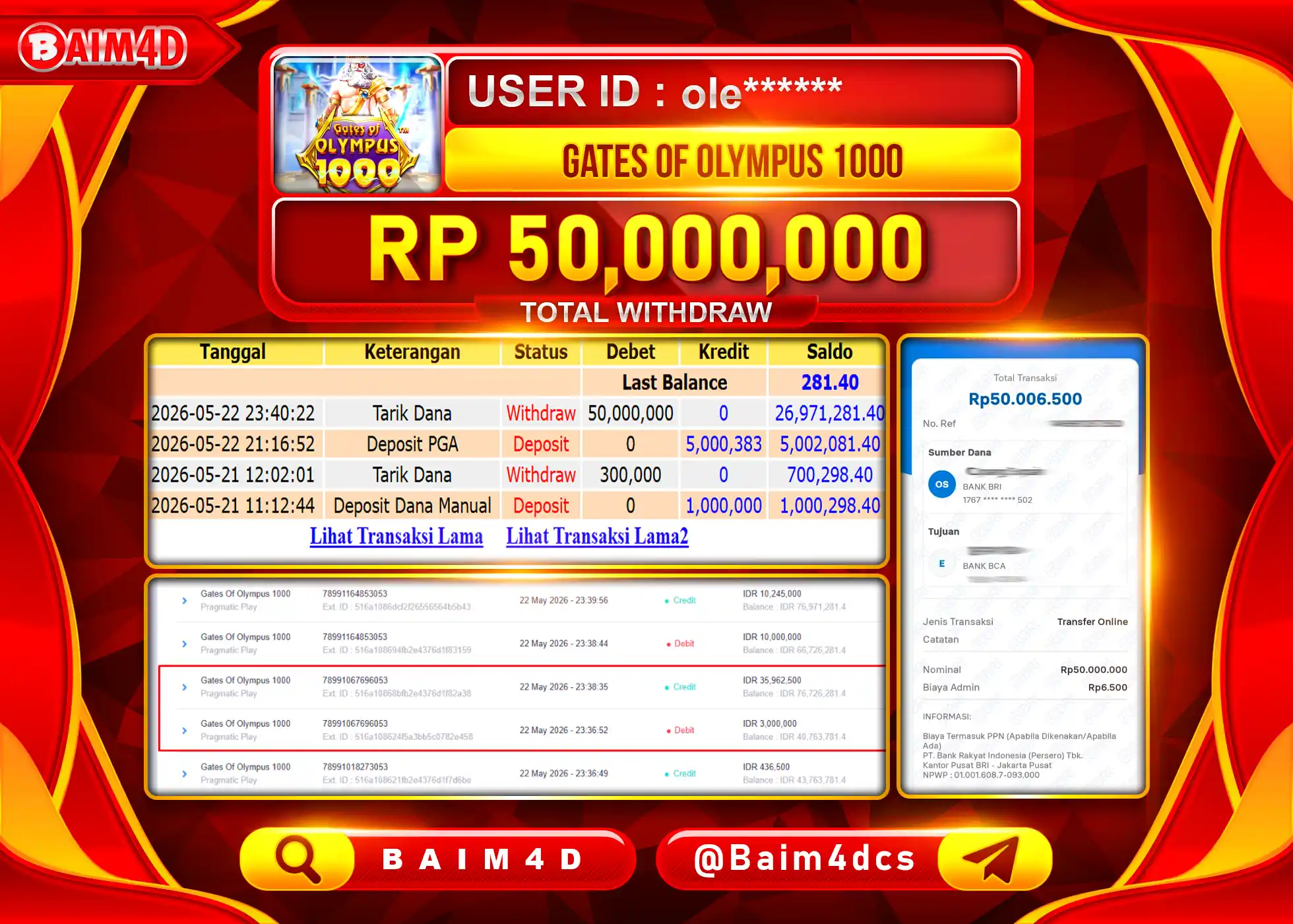 BAIM4D JACKPOT GATES OF OLYMPUS 1000 Rp.50,000,000 - LUNAS