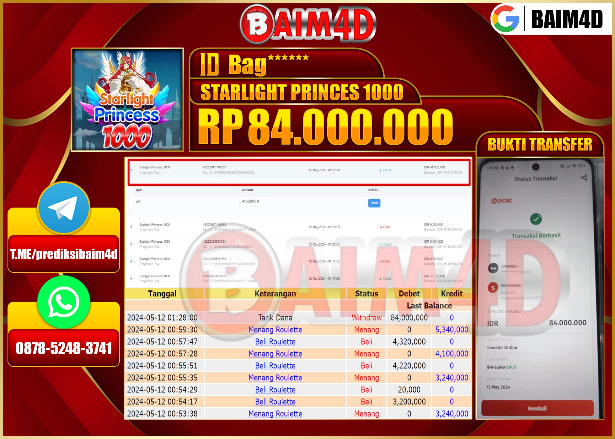BAIM4D JACKPOT STARLIGHT PRINCESS  Rp.84,000,000.,- LUNAS