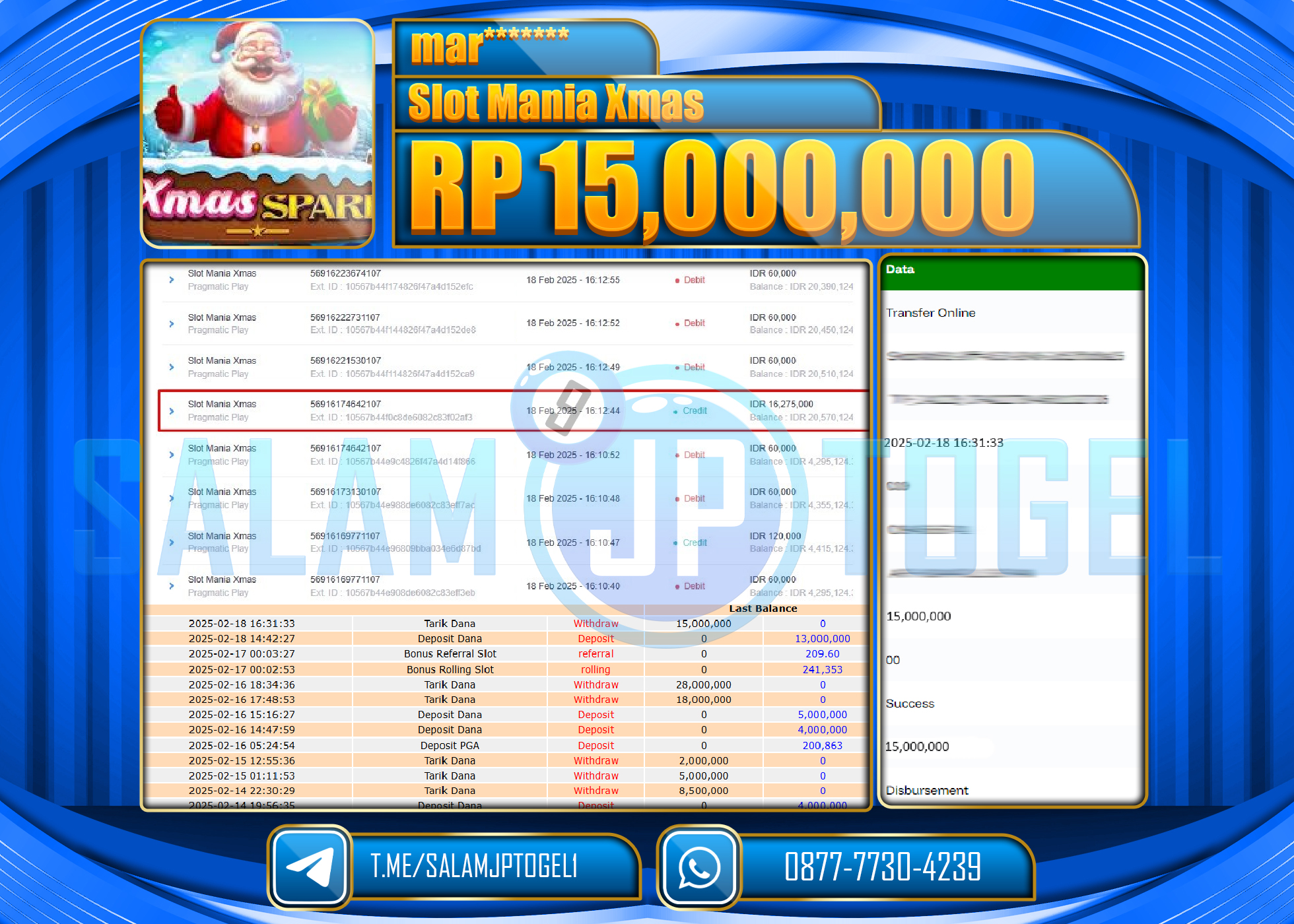SALAMJPTOGEL MENANG SLOT MANIA XMAS Rp. 15,000,000 LUNAS